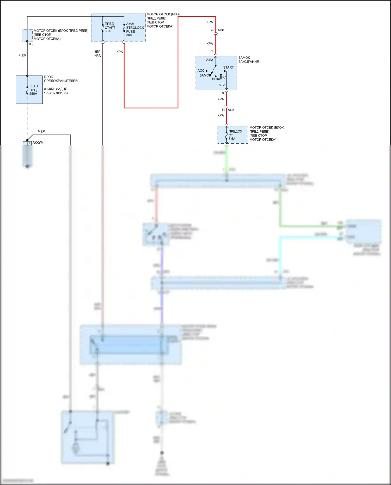 Sienna Toyota III рестайлинг 2 (2017-2020): Электросхема стартера, без смарт-ключа 