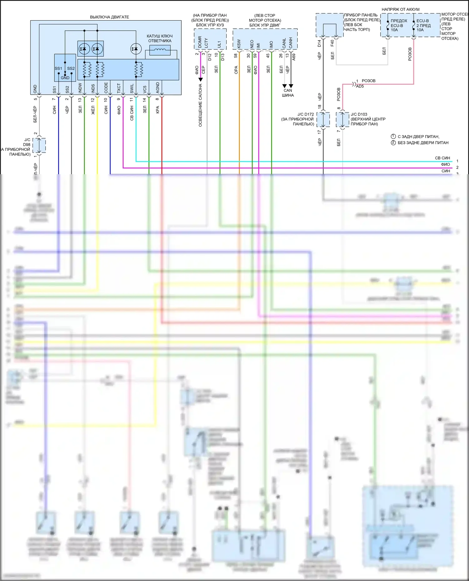Sienna Toyota III рестайлинг 2 (2017-2020): Электросхема центрального замка, с интеллектуальной системой ключей (3 из 4) 