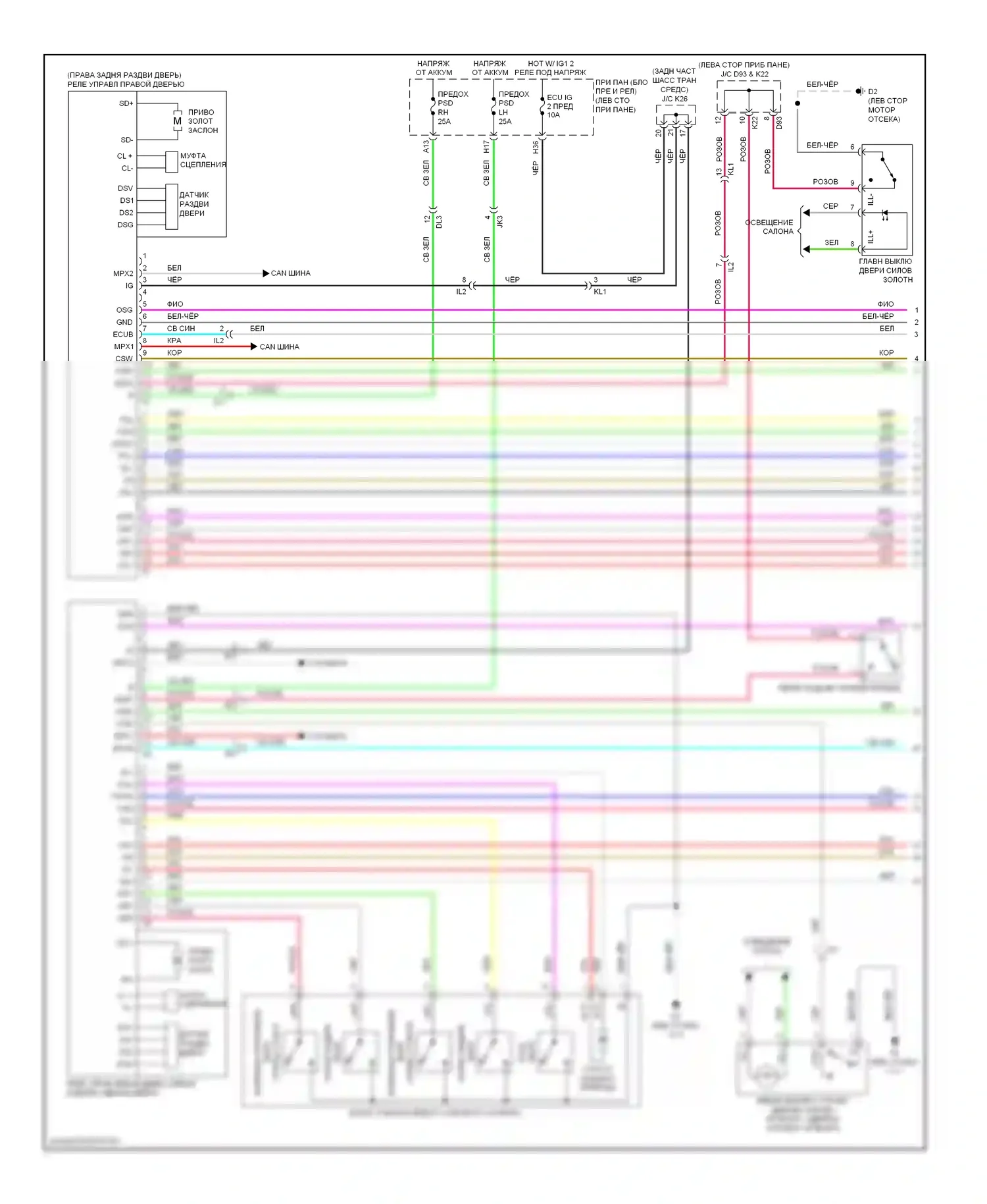 Sienna Toyota III (2010-2014): Электрическая электросхема раздвижной двери (1 из 3) 