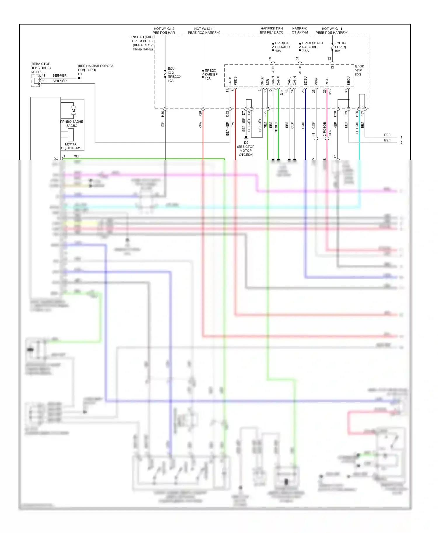 Sienna Toyota III (2010-2014): Электросхема электромеханического замка задней двери с задней дверью (1 из 2) 