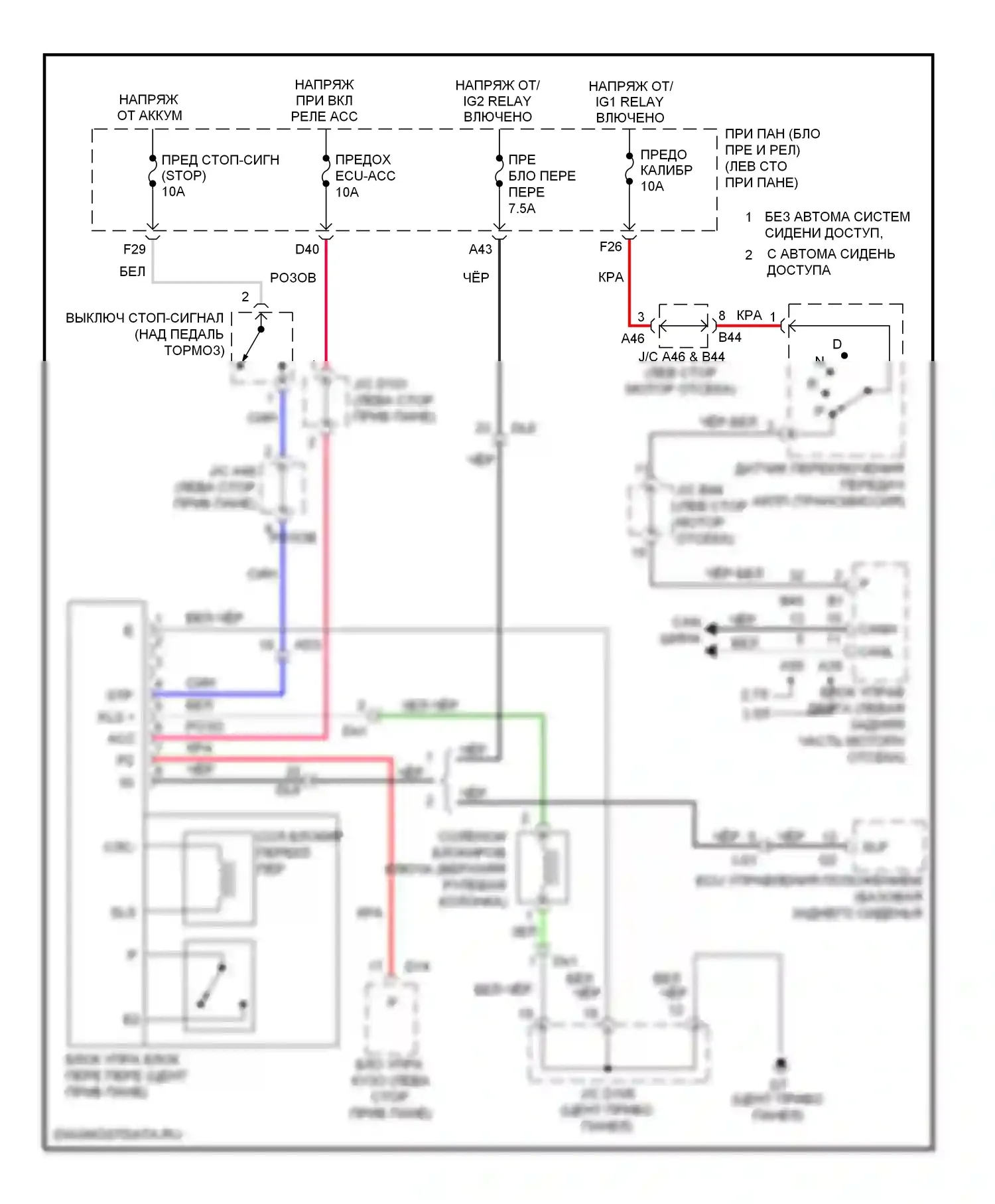 Sienna Toyota III (2010-2014): Электросхема блокировки селектора, без смарт-ключа 