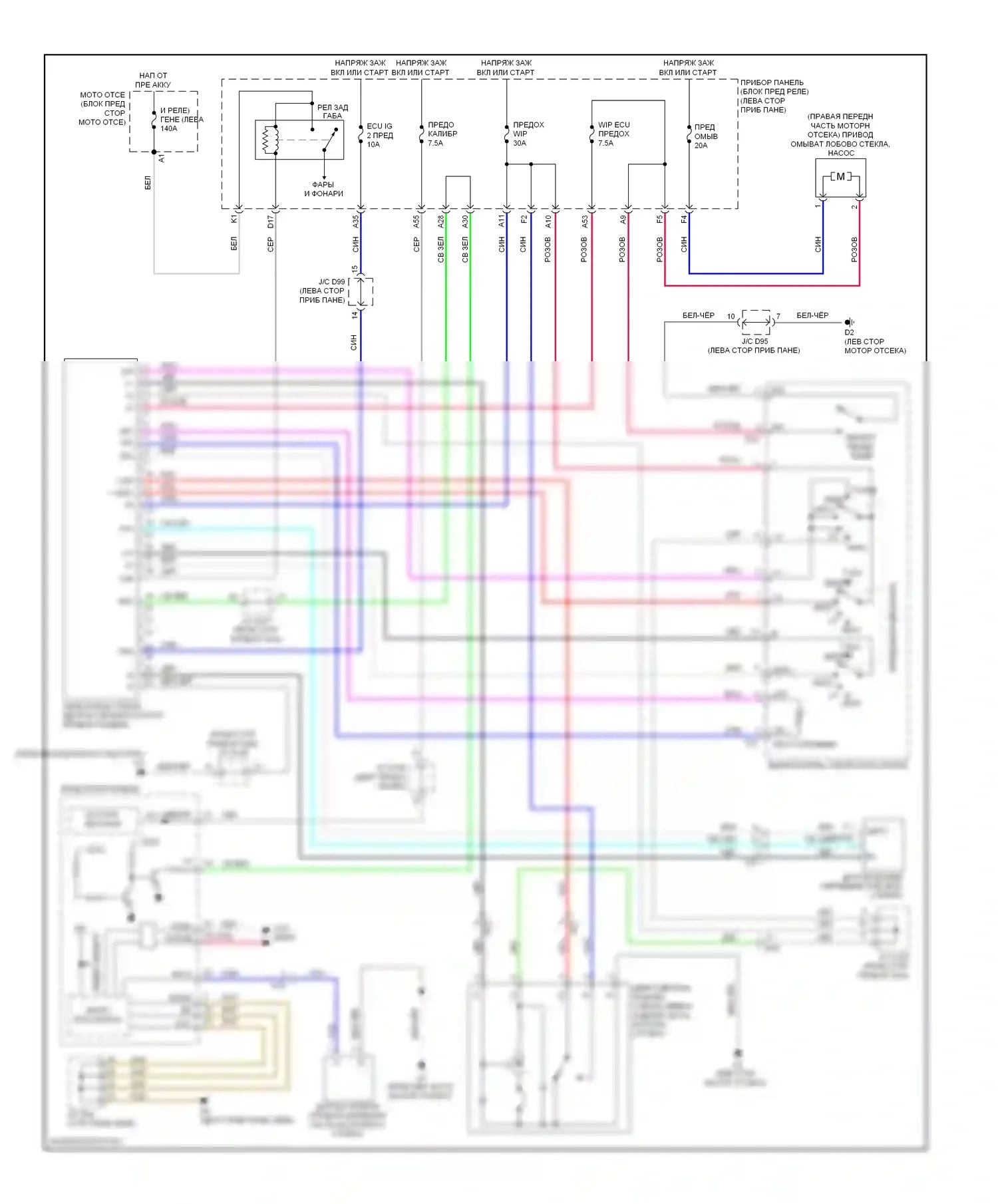 Sienna Toyota III (2010-2014): Электросхема передних дворников и омывателей с автоматическим дворником 