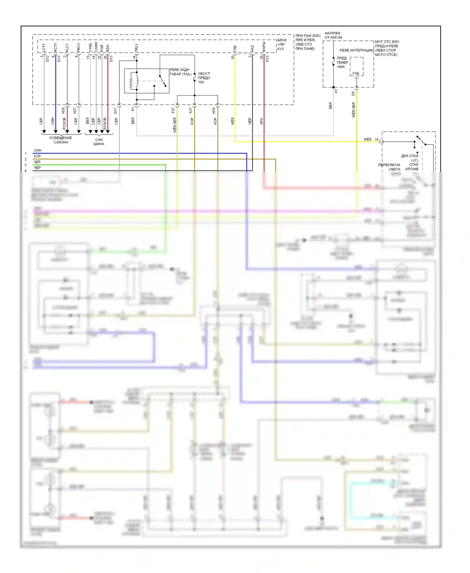 Sienna Toyota III (2010-2014): Электросхема фар и фонарей (2 из 2) 