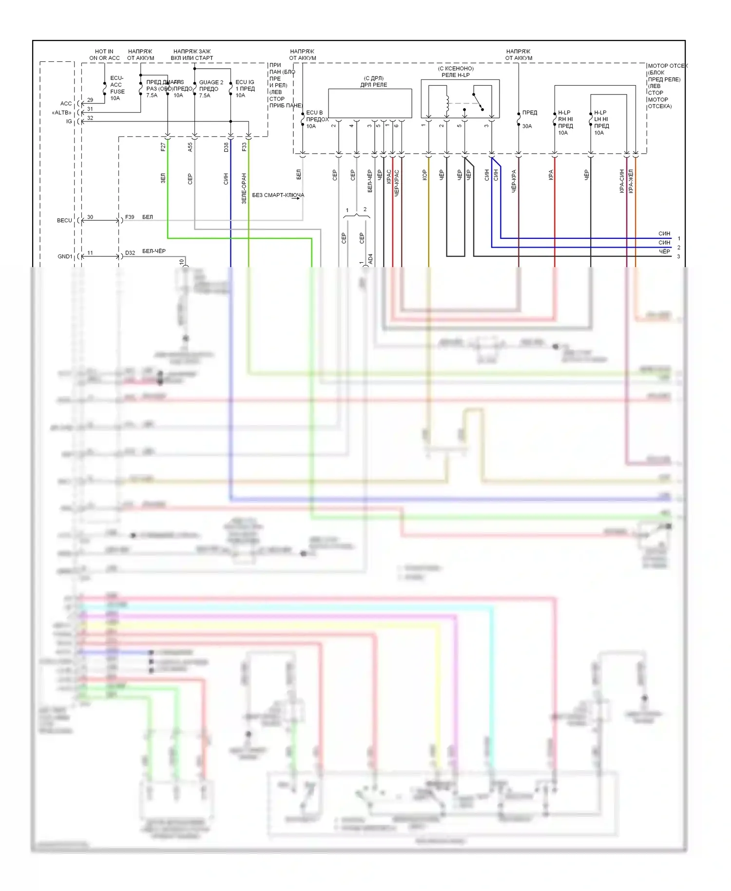Sienna Toyota III (2010-2014): Электросхема фар (1 из 2) 