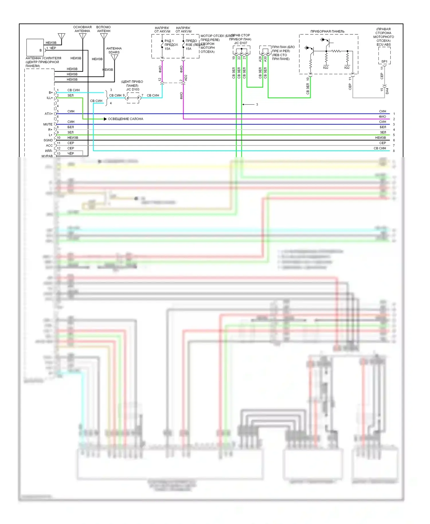 Sienna Toyota III (2010-2014): Электросхема магнитолы, без навигации (1 из 4) 