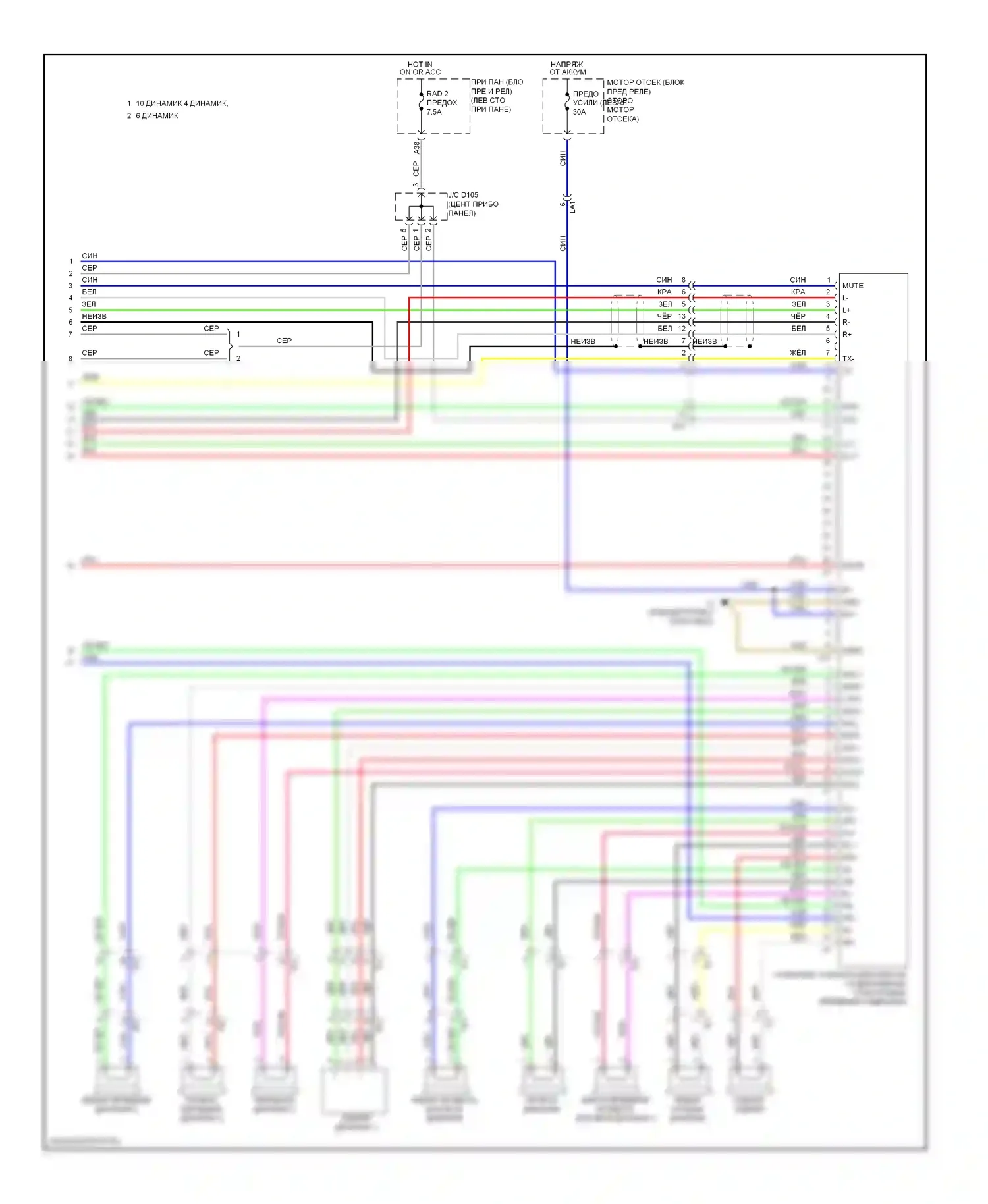 Sienna Toyota III (2010-2014): Электросхема магнитолы, без навигации (4 из 4) 