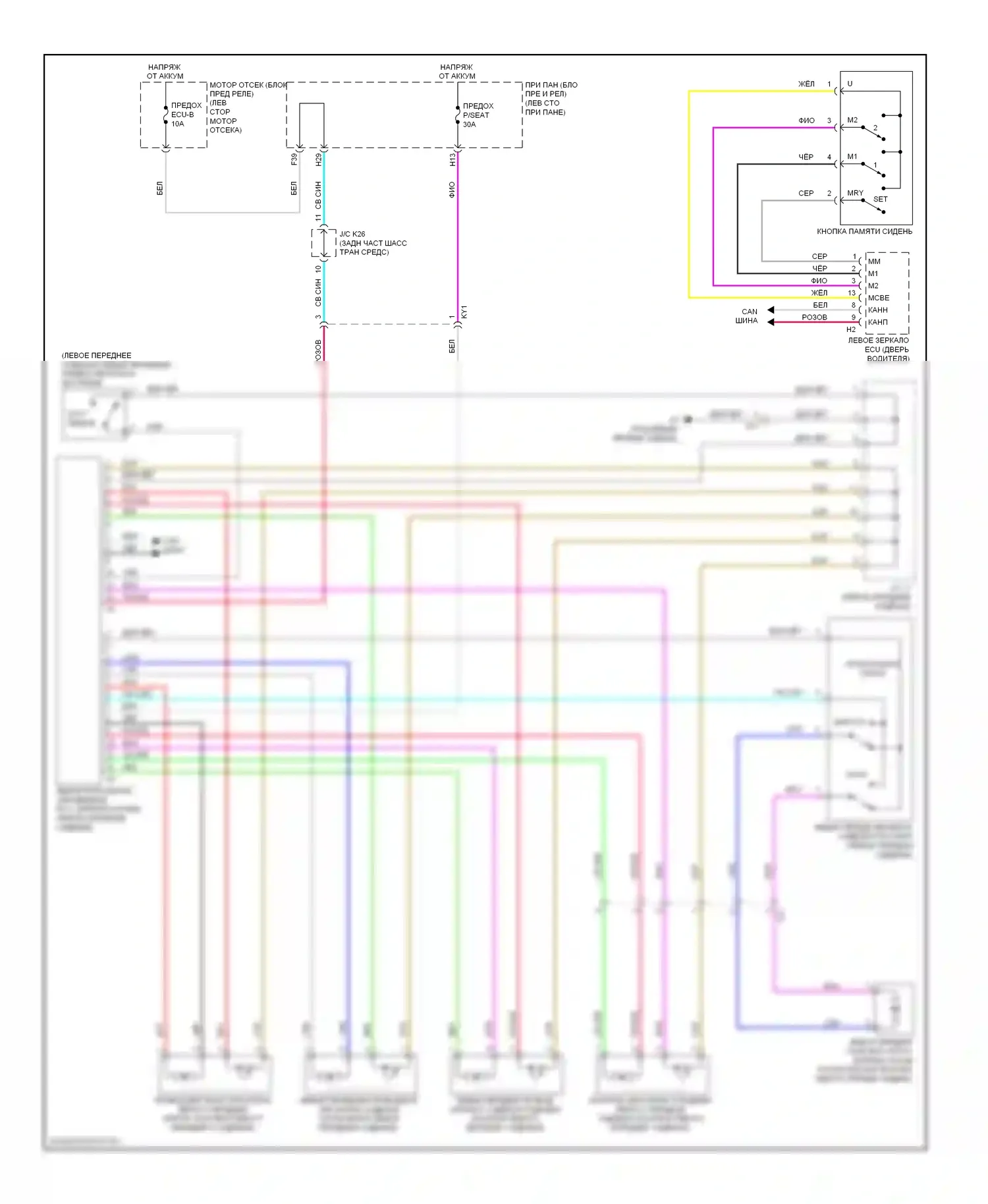 Sienna Toyota III (2010-2014): Электросхема сиденья памяти 