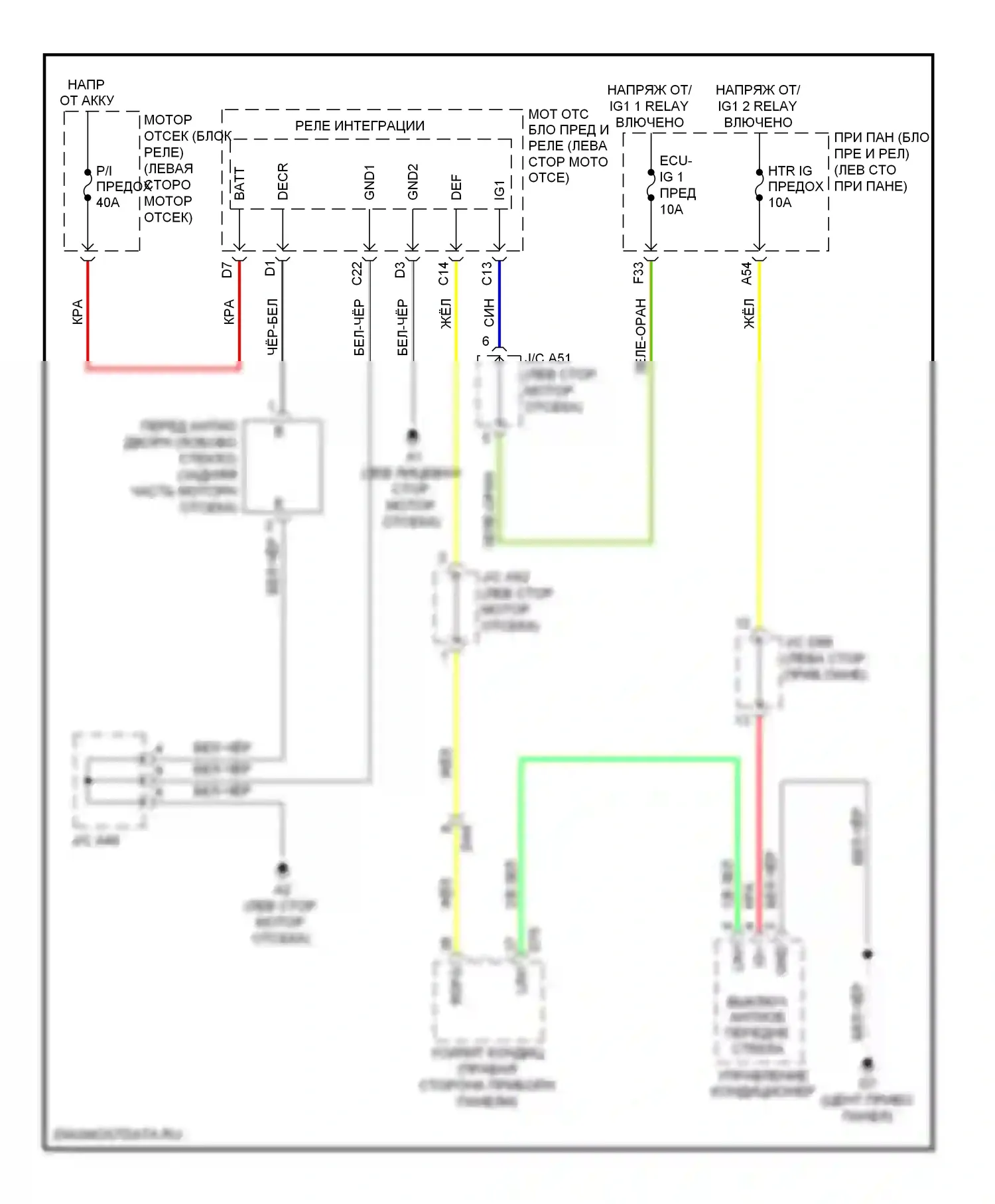 Sienna Toyota III (2010-2014): Электросхема переднего антиобледенителя 