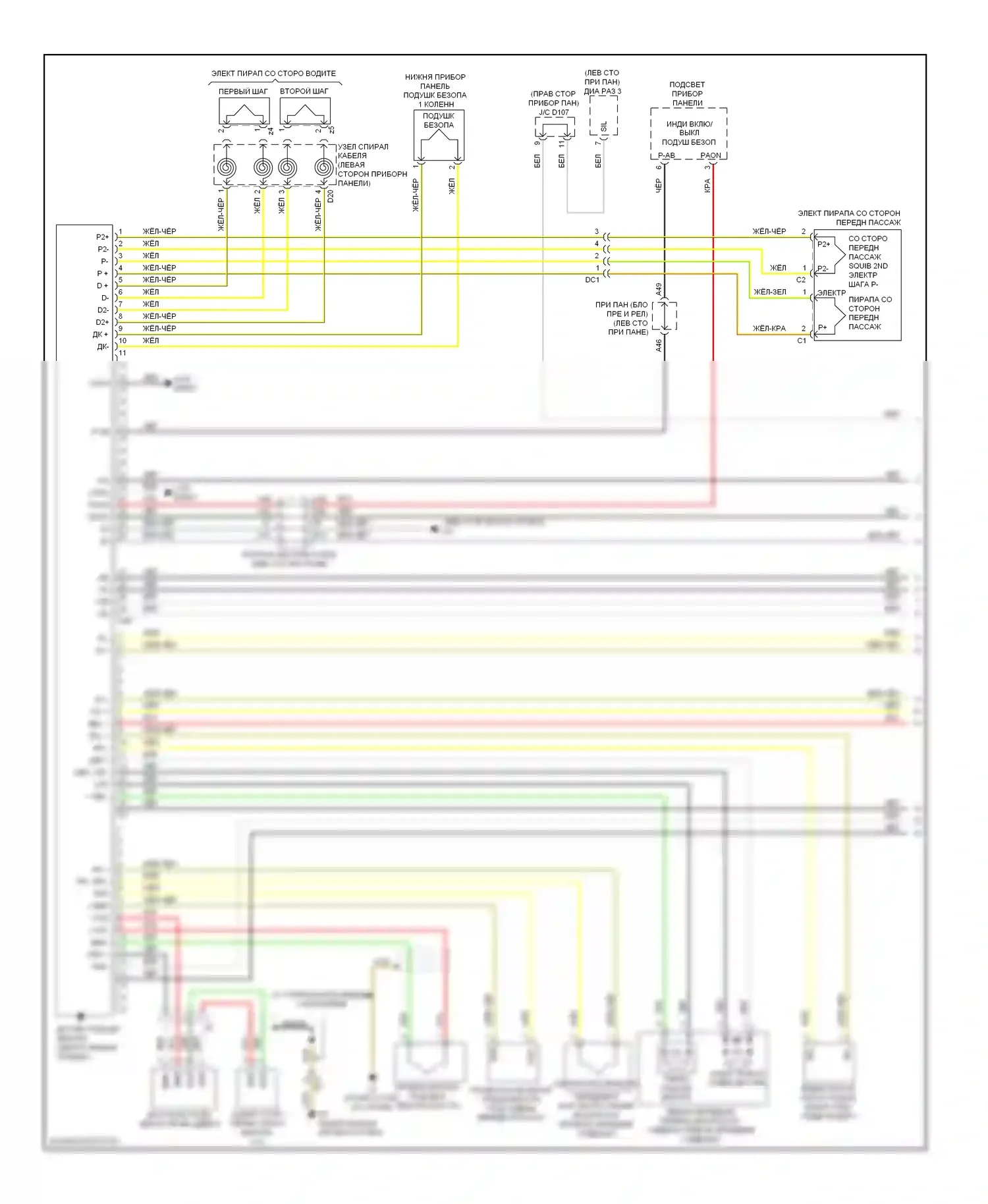 Sienna Toyota III (2010-2014): Электросхема подушек безопасности (1 из 2) 