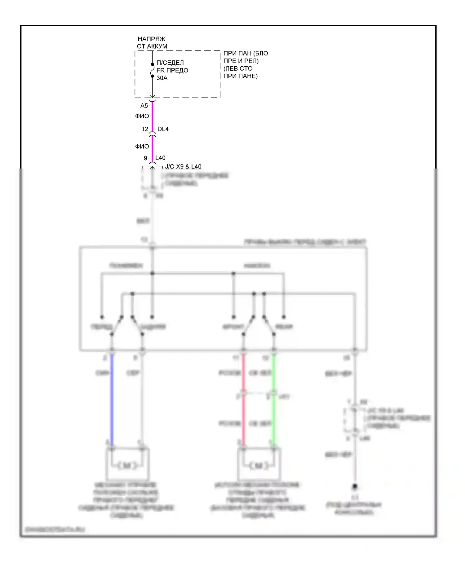 Sienna Toyota III (2010-2014): Электросхема сиденья питания для пассажиров 