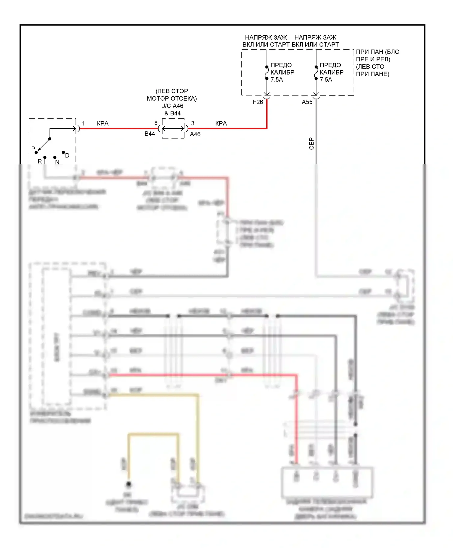 Sienna Toyota III (2010-2014): Электросхема камеры заднего вида 