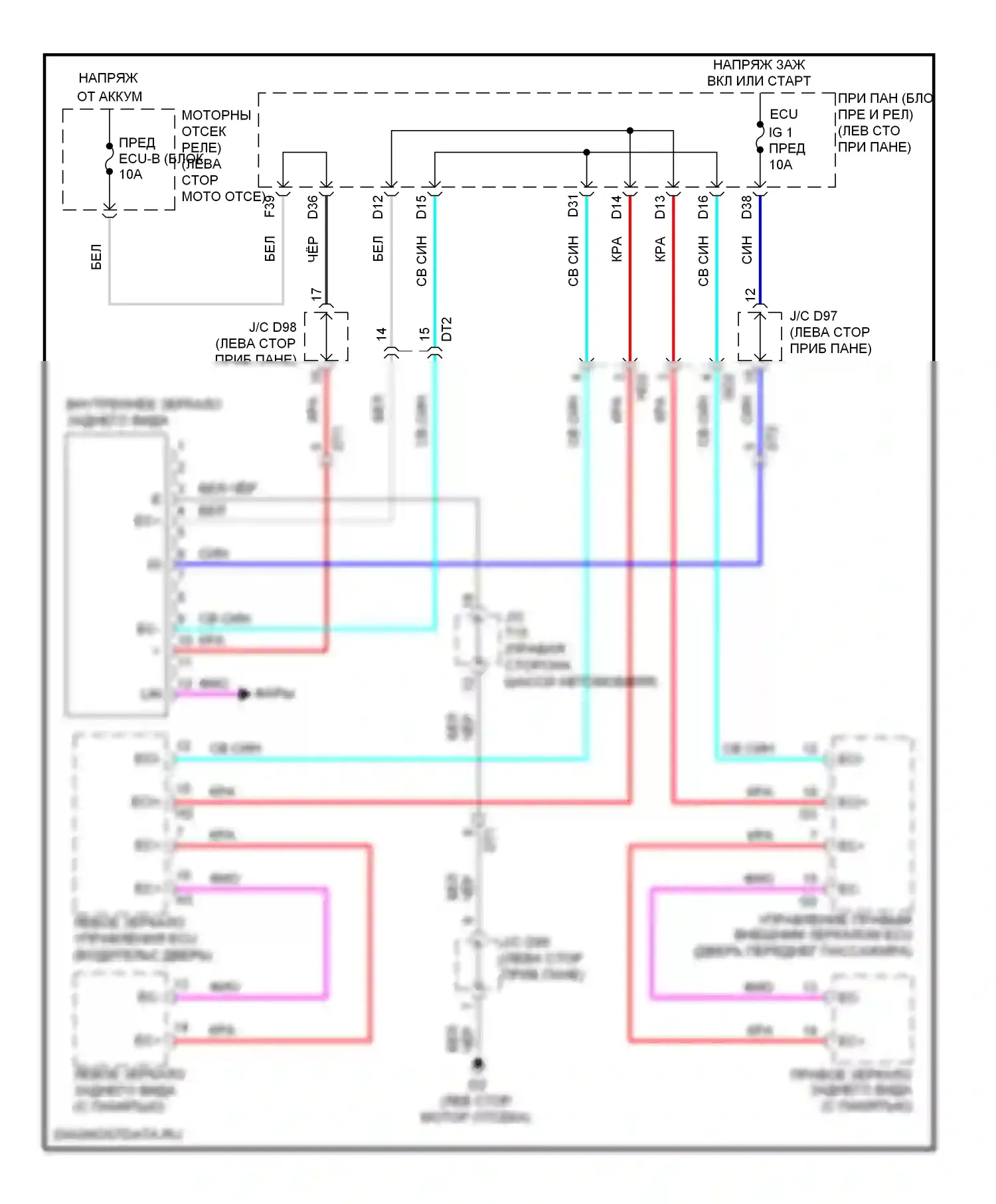Sienna Toyota III (2010-2014): Электросхема электрохромного зеркала 