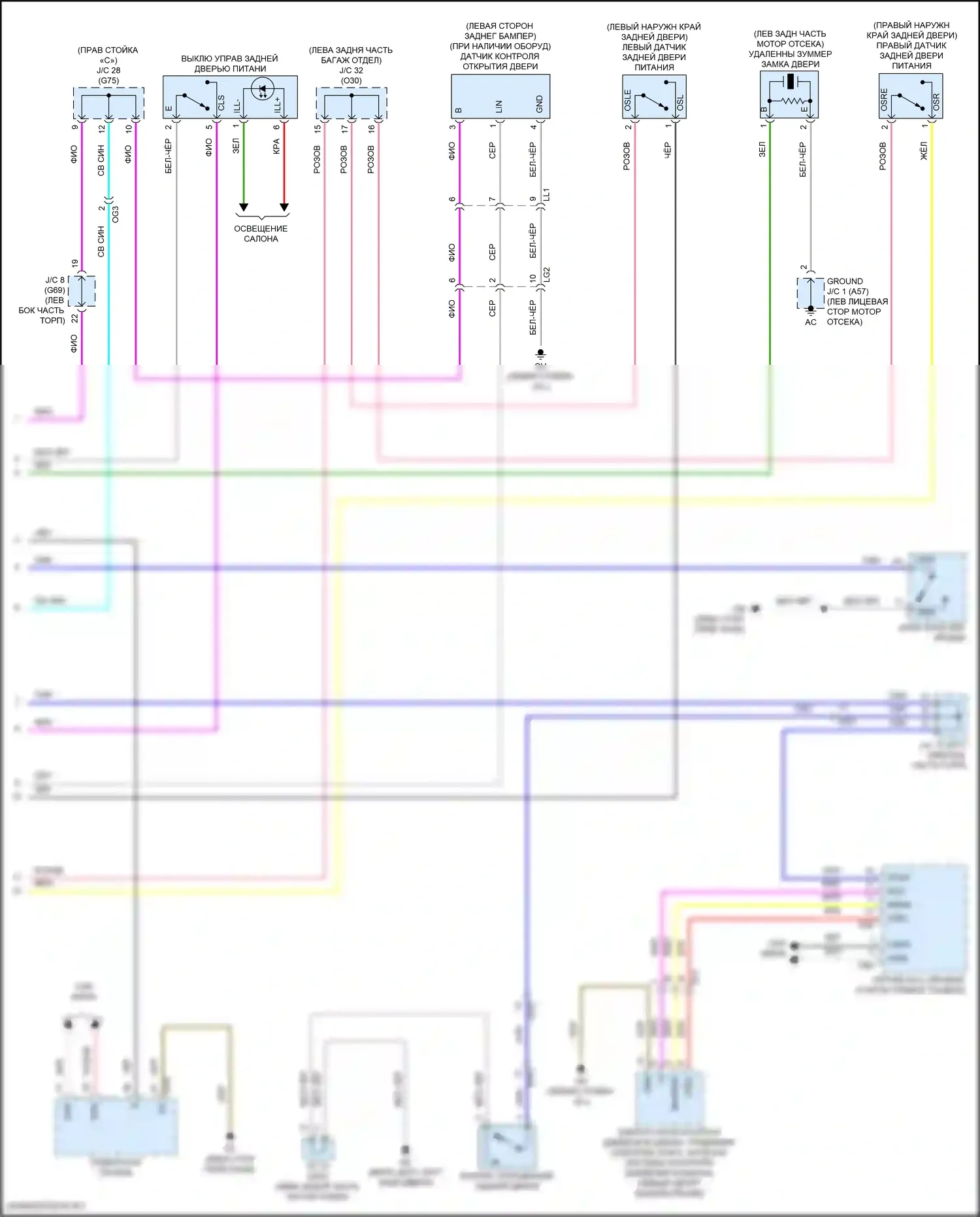 Sienna Toyota IV (2020-2024): Электросхема электромеханического замка задней двери с задней дверью (2 из 2) 