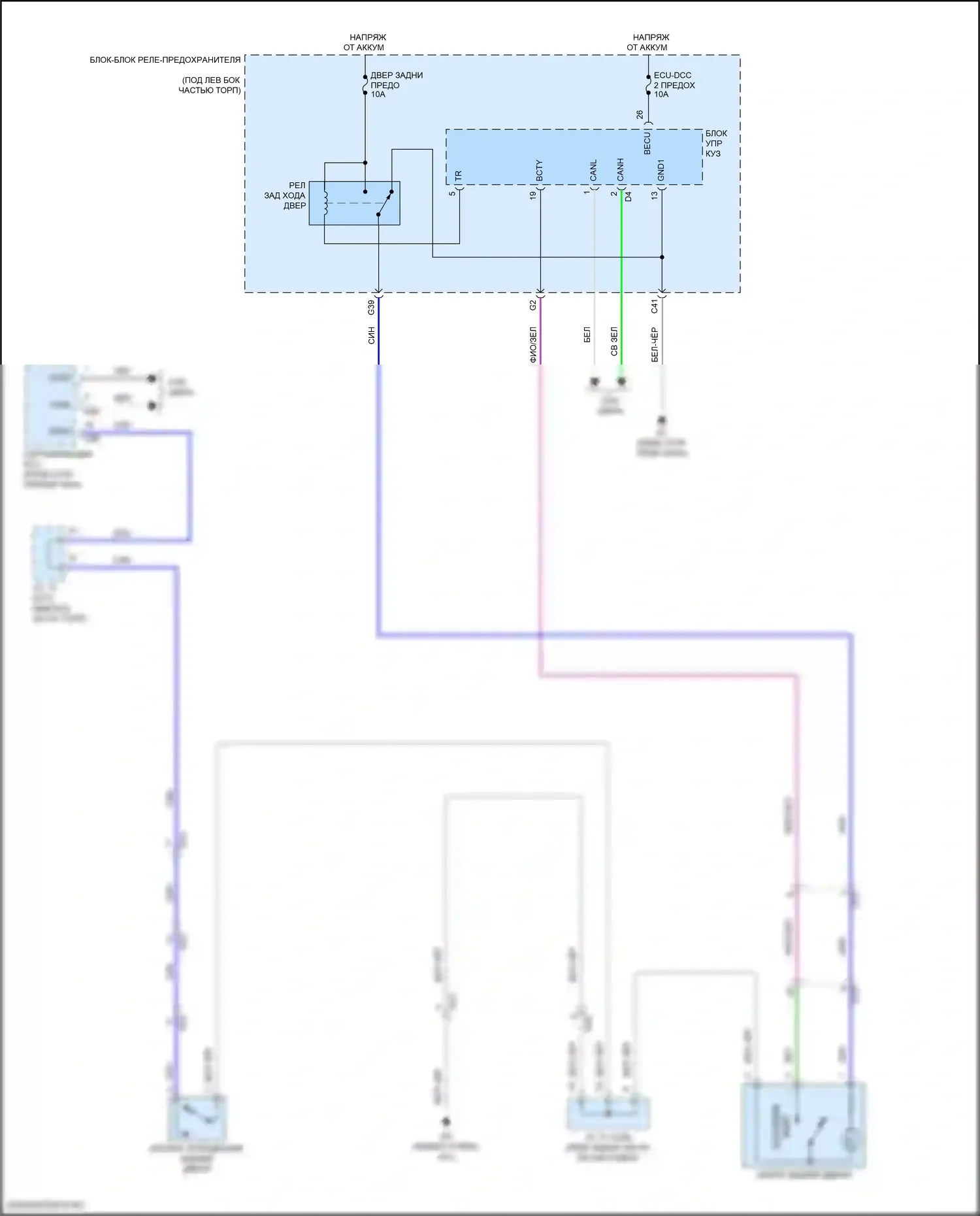Sienna Toyota IV (2020-2024): Электросхема открывателя задней двери, без задней двери питания 