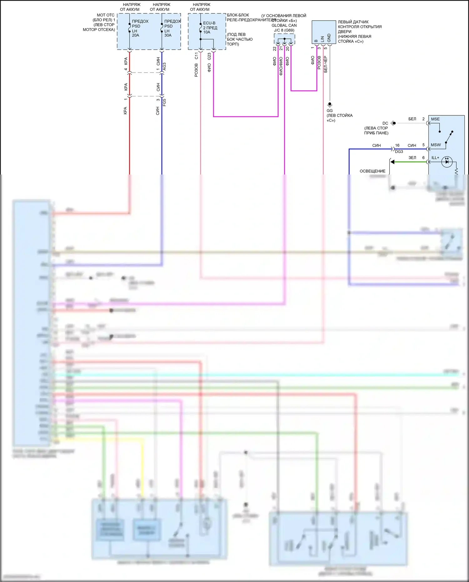 Sienna Toyota IV (2020-2024): Электросхема раздвижной двери (1 из 4) 