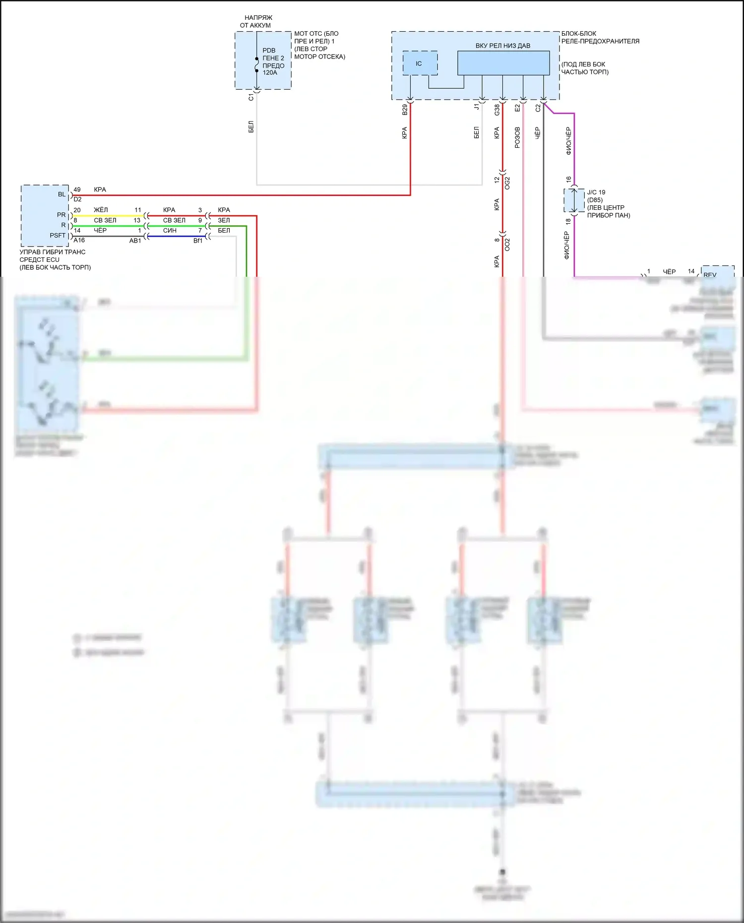 Sienna Toyota IV (2020-2024): Электросхема фонарей заднего хода 