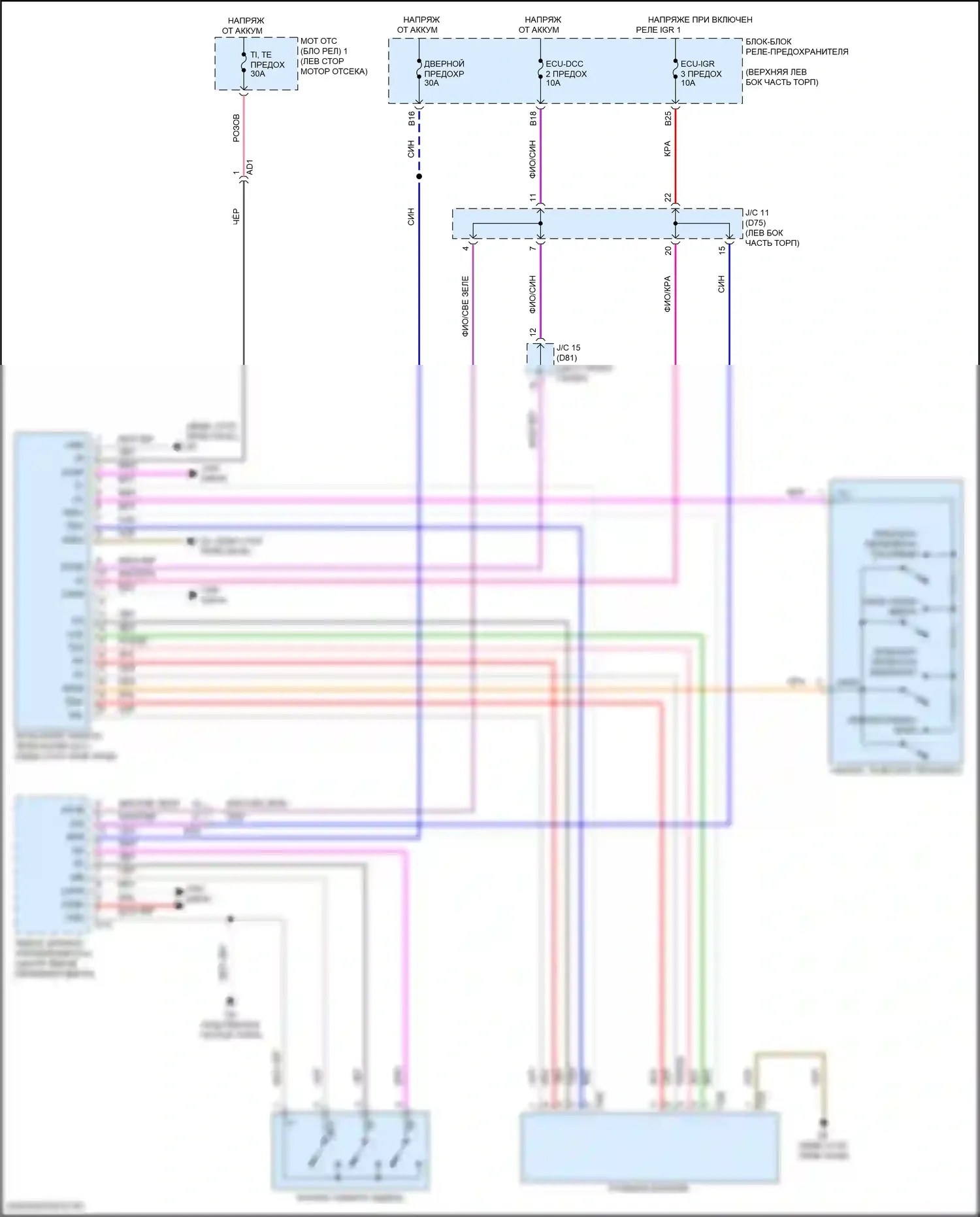 Sienna Toyota IV (2020-2024): Электросхема наклона питания памяти и телескопического подключения питания 