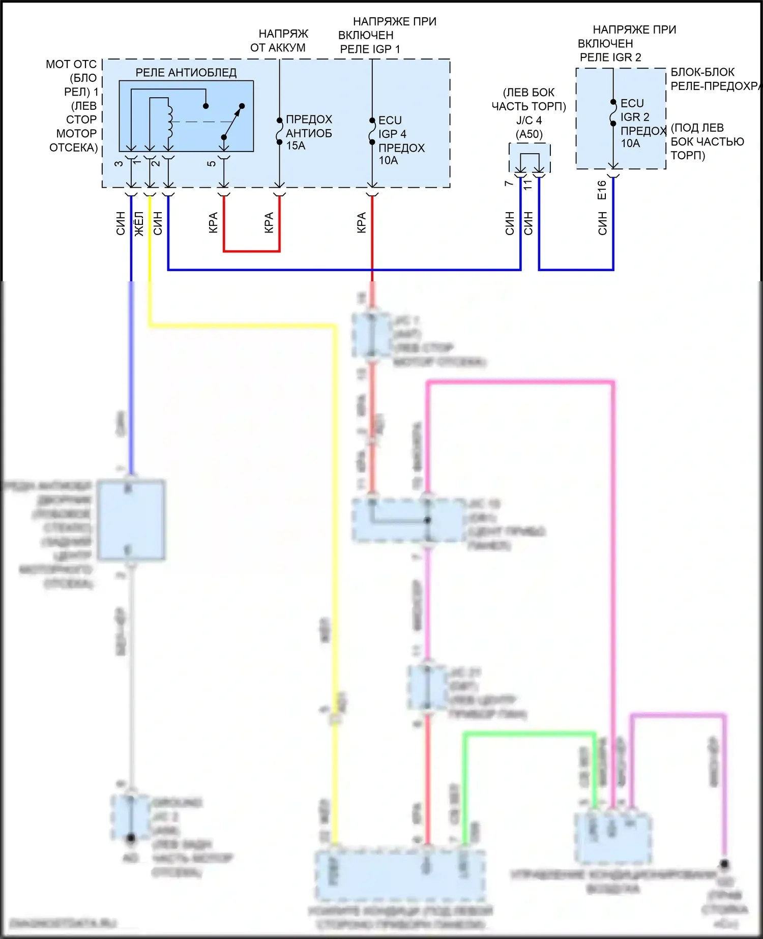 Sienna Toyota IV (2020-2024): Электросхема переднего антиобледенителя 