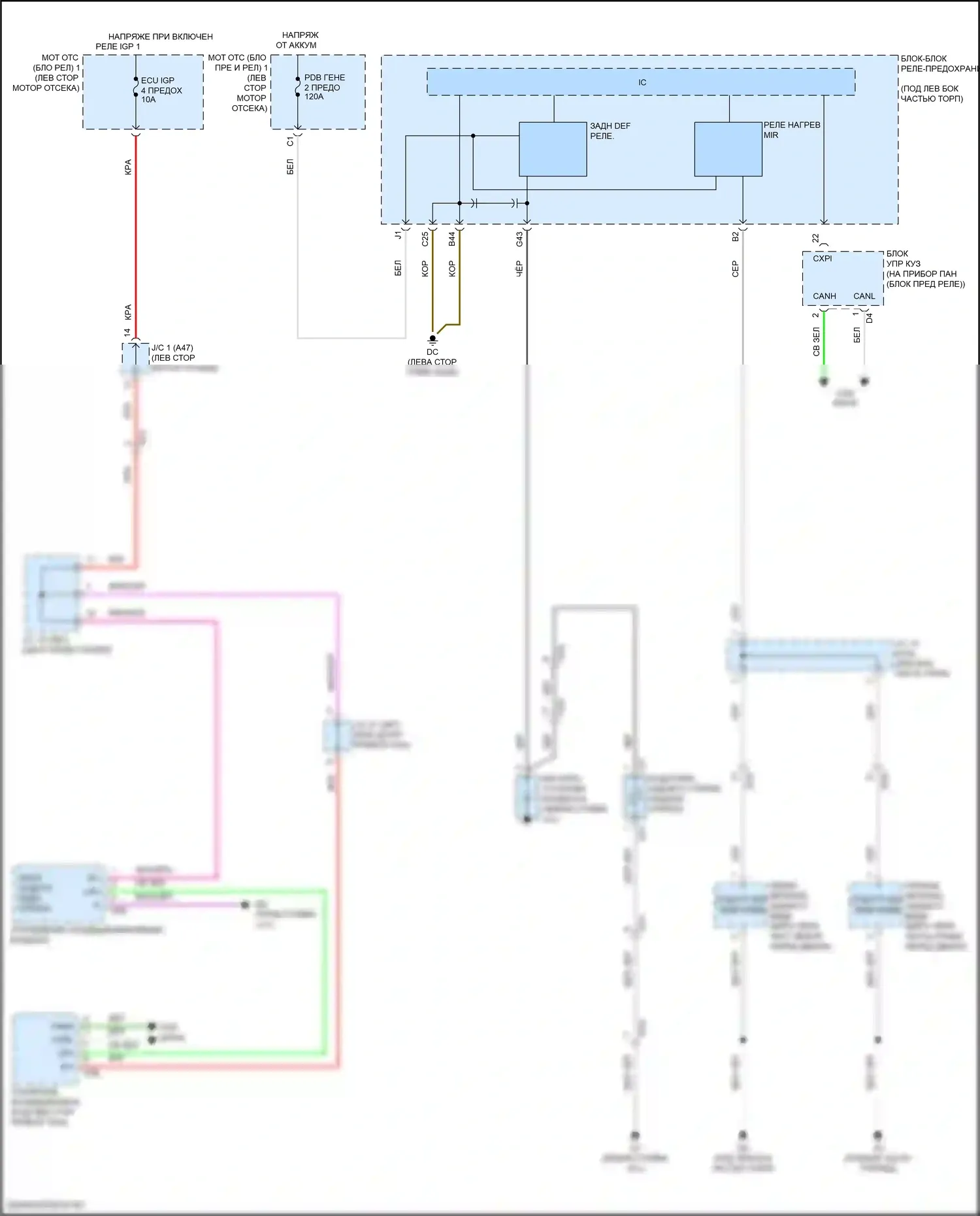 Sienna Toyota IV (2020-2024): Электросхема зеркального нагревателя и заднего подогрева 