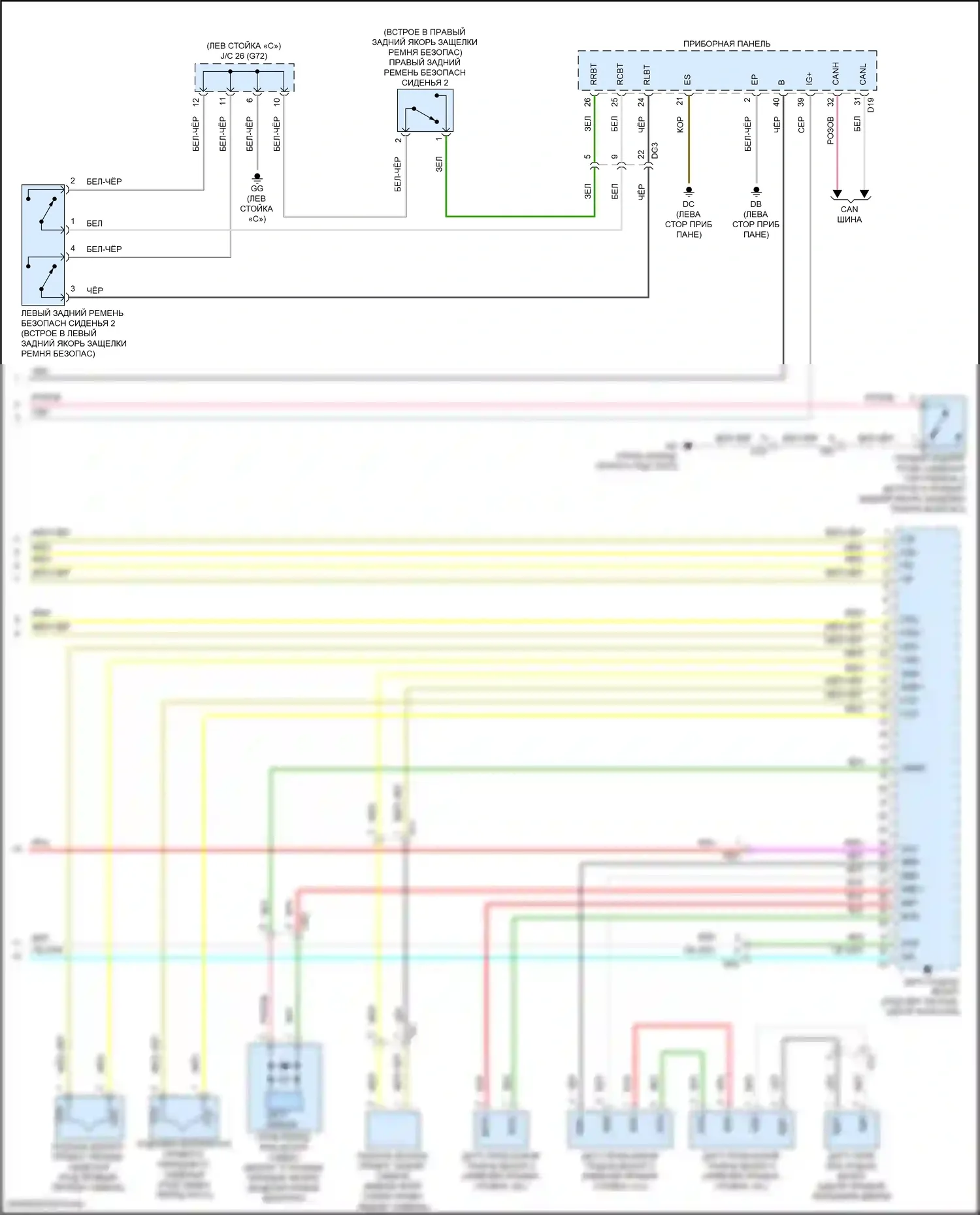 Sienna Toyota IV (2020-2024): Электросхема подушек безопасности (3 из 3) 