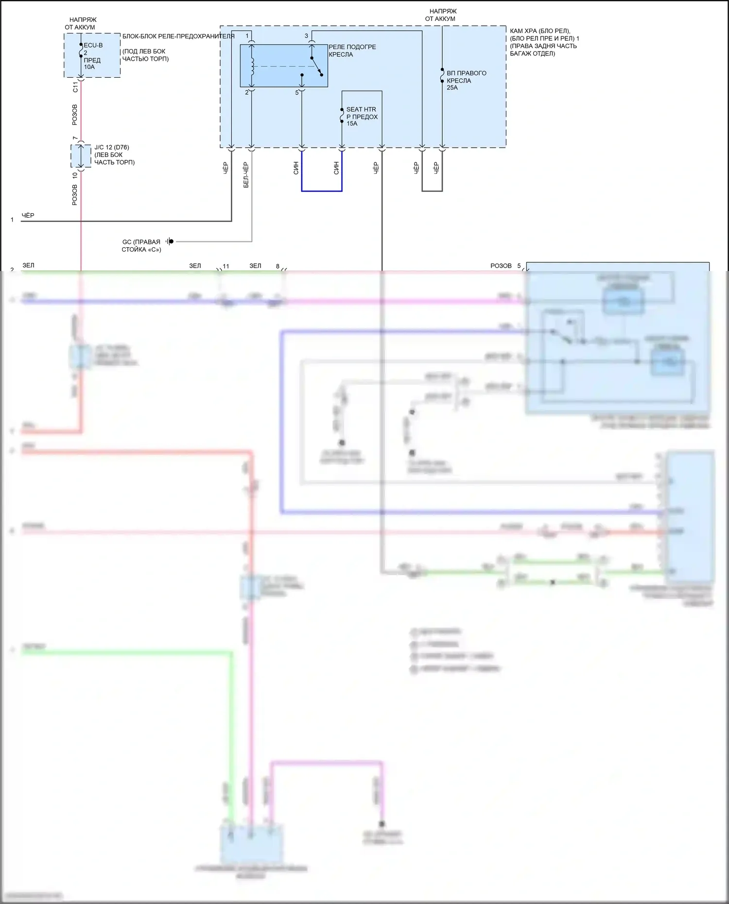 Sienna Toyota IV (2020-2024): Электросхема передних обогреваемых сидений, без сиденья климат-контроля (2 из 2) 