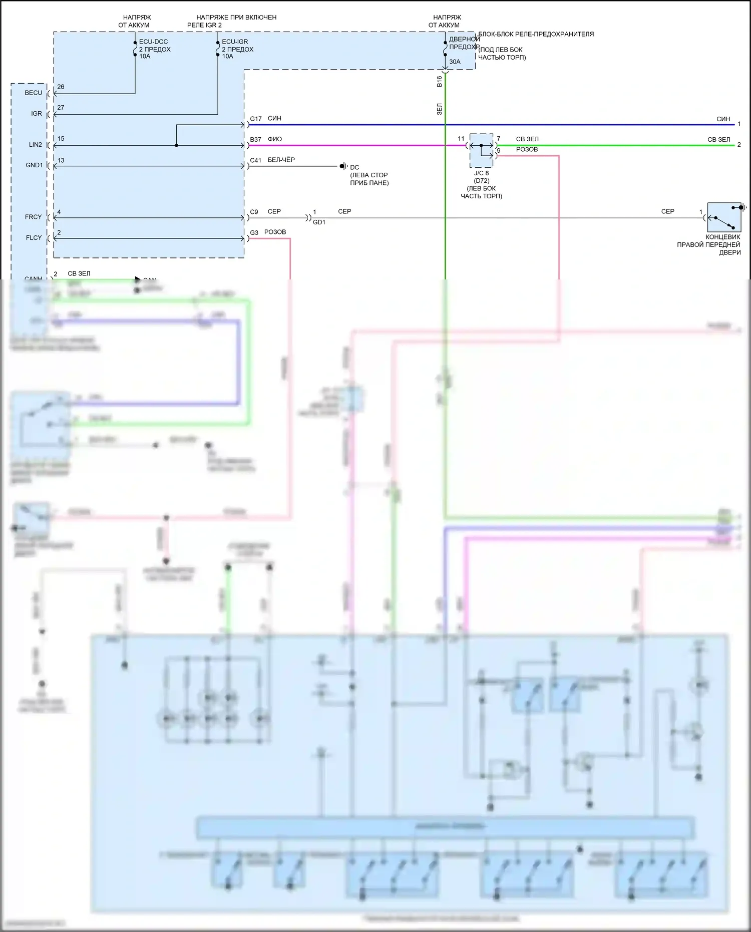 Sienna Toyota IV (2020-2024): Электросхема стеклоподъемников (1 из 3) 