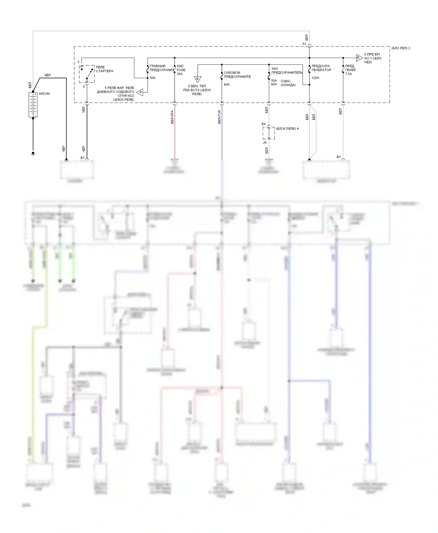 Supra Toyota A80 (1993-1996): Электросхема блока предохранителей реле (1 из 7) 