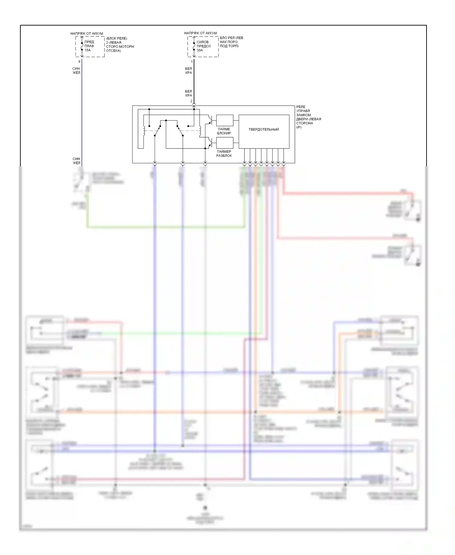 T100 Toyota I (1992-1998): Электросхема замка силовой двери 