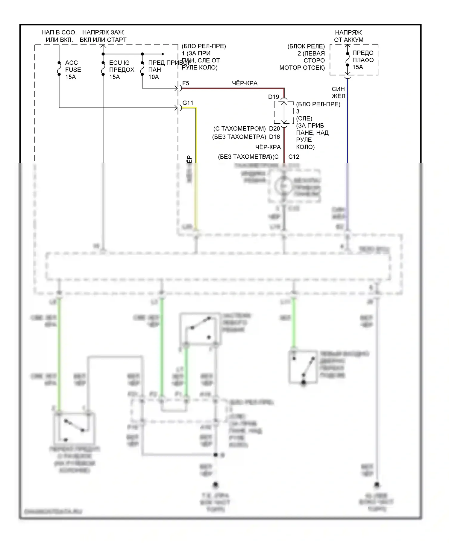 Tacoma Toyota I рестайлинг (2000-2004): Электросхемы системы оповещения 