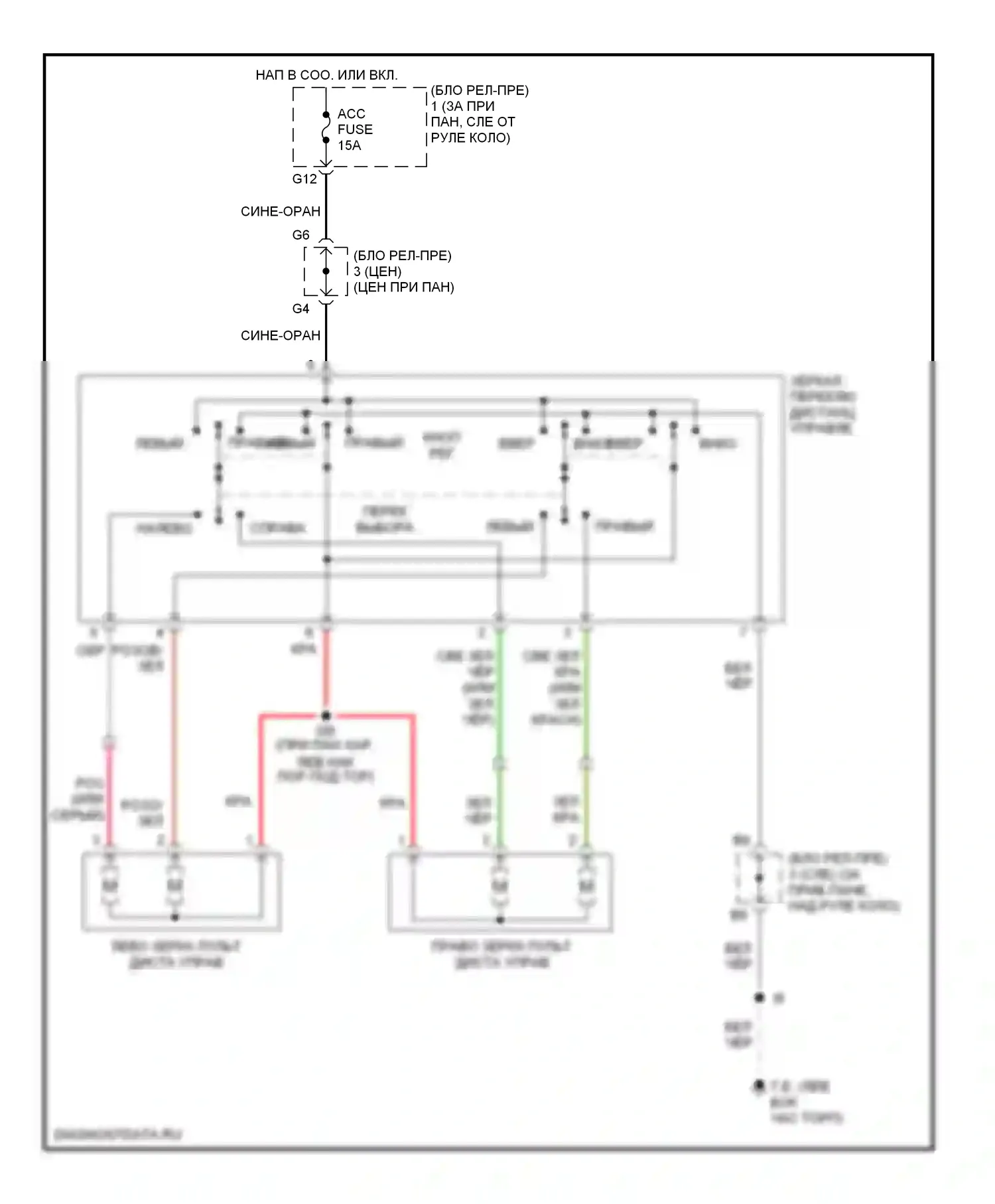 Tacoma Toyota I рестайлинг (2000-2004): Электросхема силового зеркала 