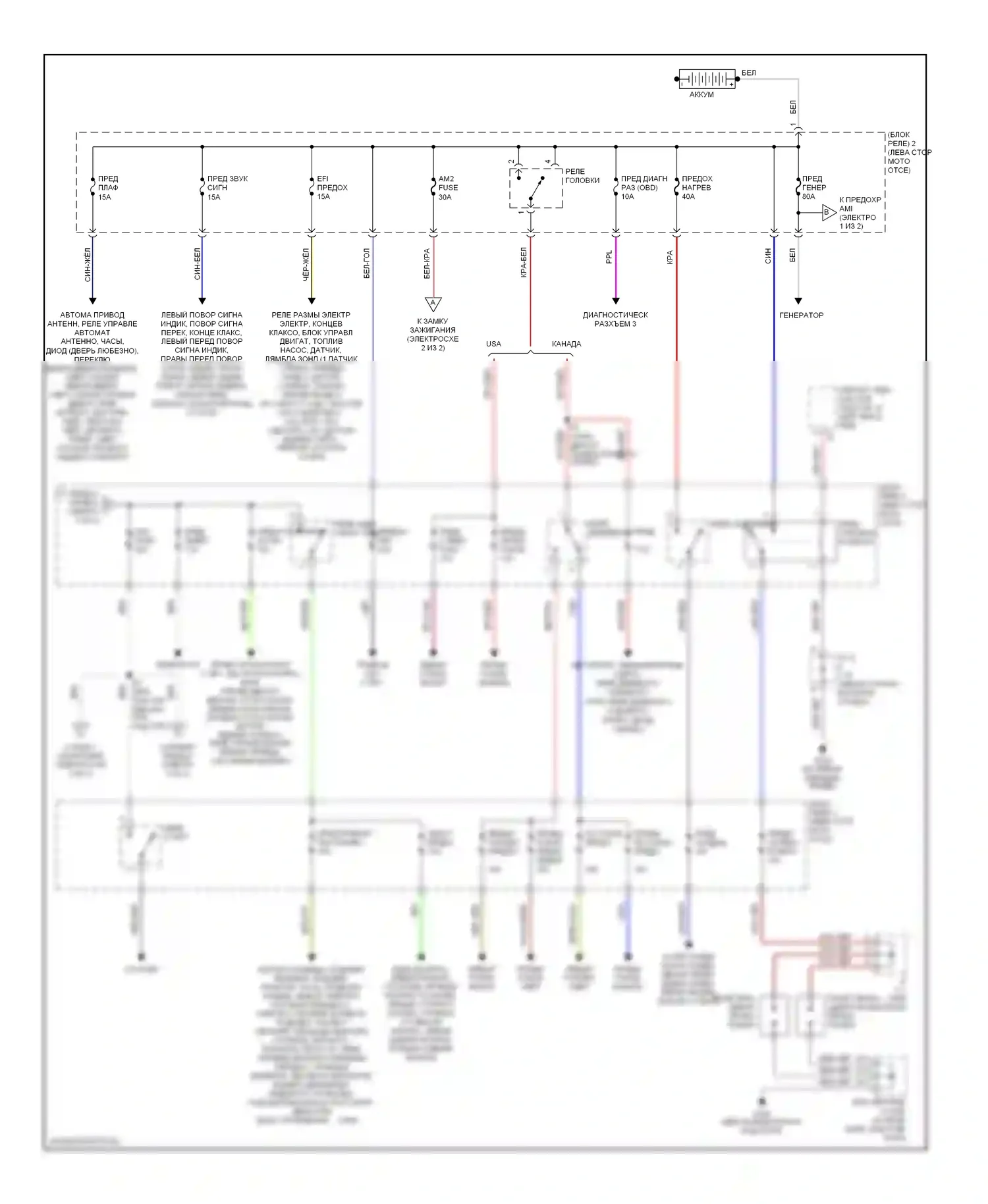 Tacoma Toyota I (1995-2000): Электросхема блока предохранителей реле (1 из 2) 
