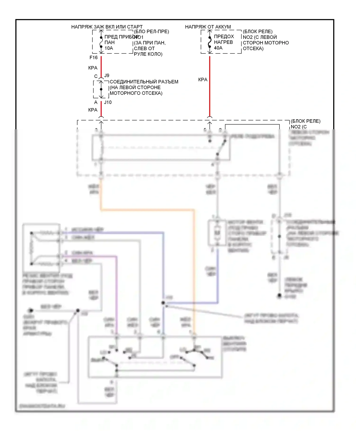 Tacoma Toyota I (1995-2000): Электросхема нагревателя 