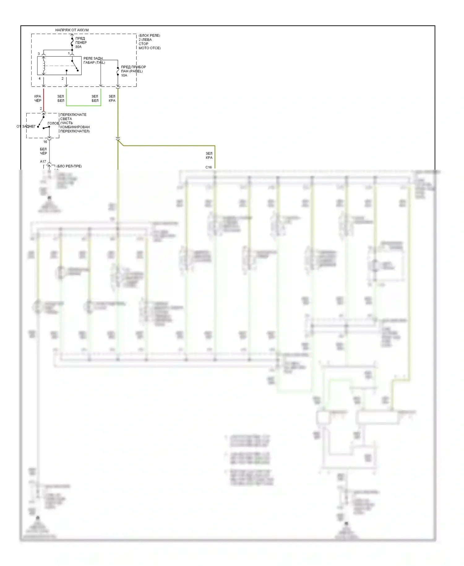 Tacoma Toyota I (1995-2000): Электросхема подсветки приборной панели 