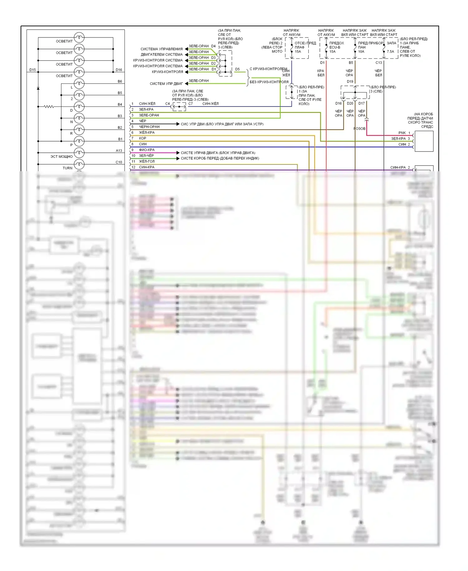 Tacoma Toyota I (1995-2000): Электросхема приборной панели, с тахометром 