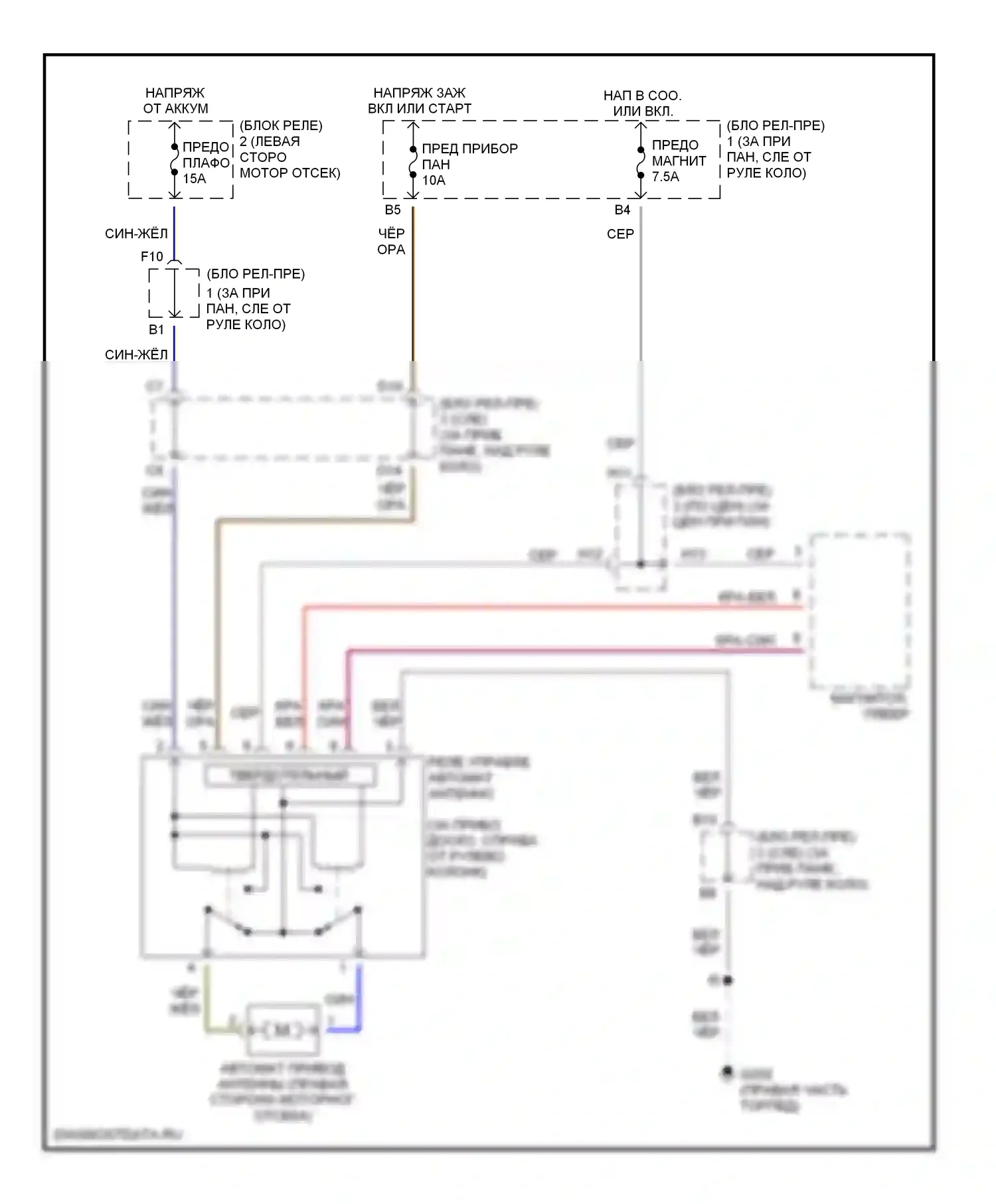 Tacoma Toyota I (1995-2000): Электросхема силовой антенны 