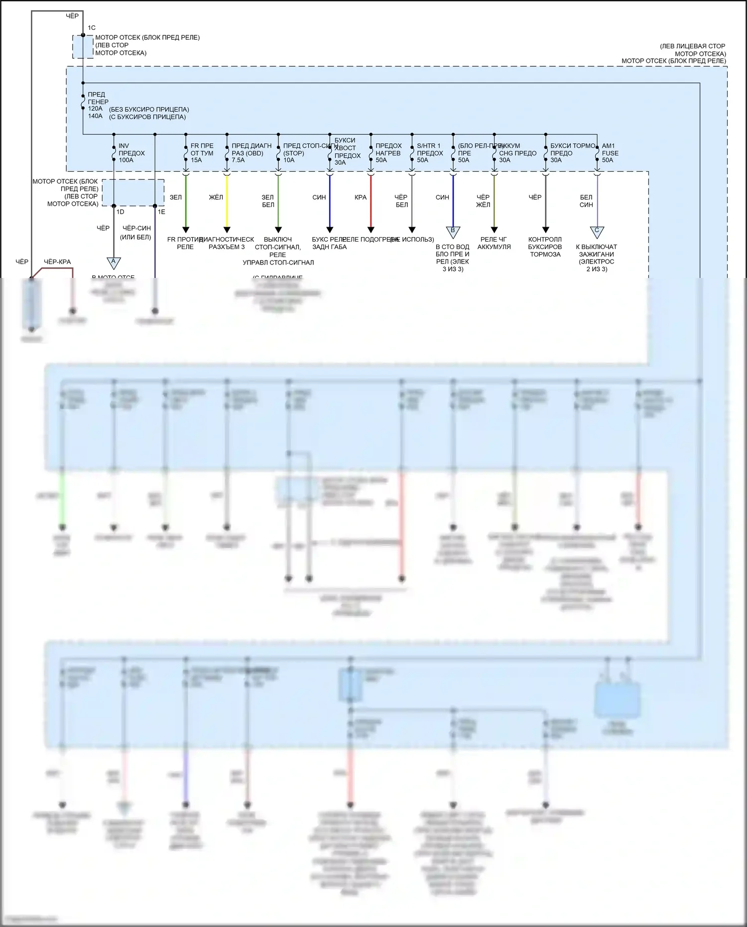 Tacoma Toyota II рестайлинг (2011-2015): Электросхема блока предохранителей реле (1 из 3) 