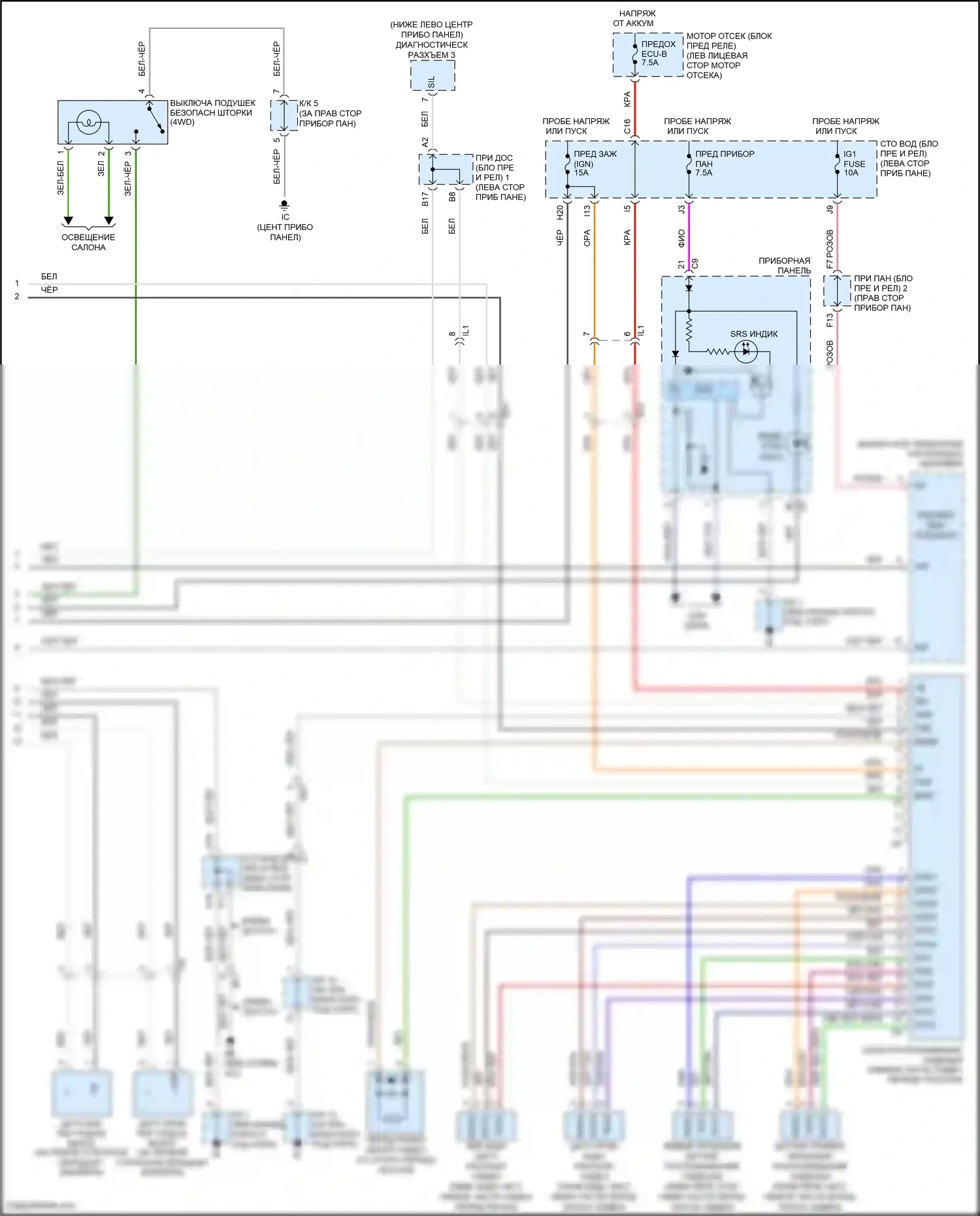 Tacoma Toyota II рестайлинг (2011-2015): Электросхема подушек безопасности, раздельные сиденья (2 из 2) 