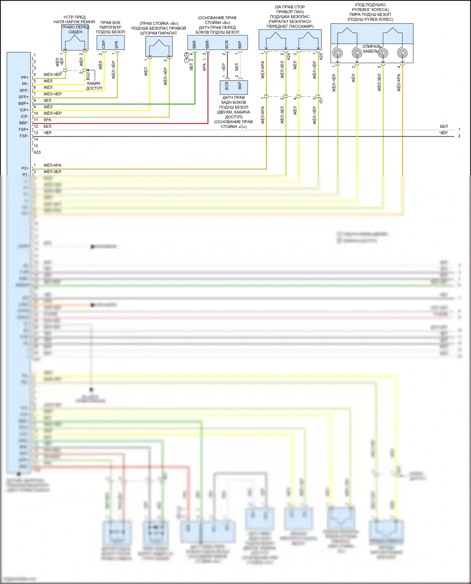 Tacoma Toyota II рестайлинг (2011-2015): Электросхема подушек безопасности, стендовое сиденье (1 из 2) 