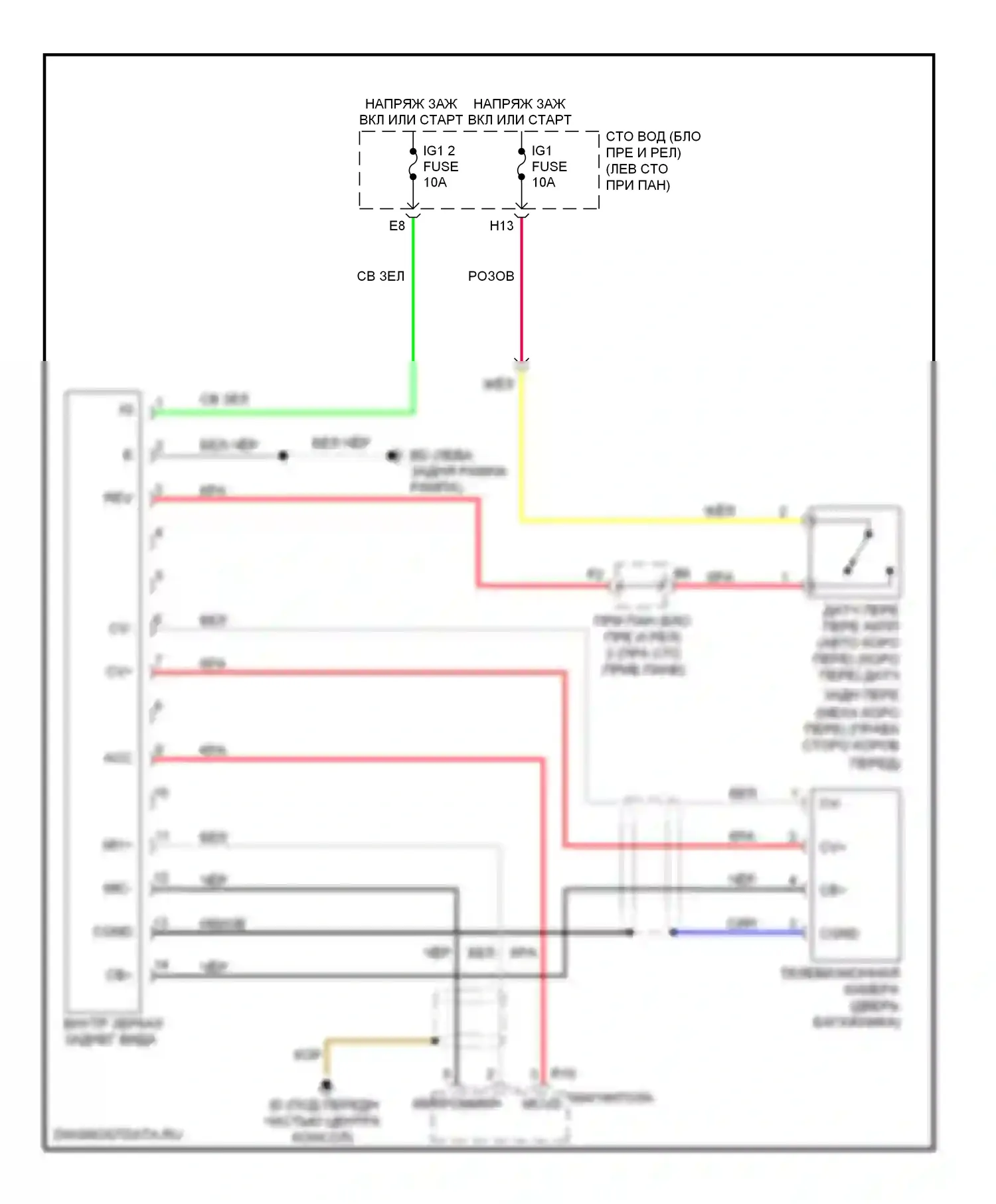 Tacoma Toyota II (2004-2011): Электросхема электрохромного зеркала 