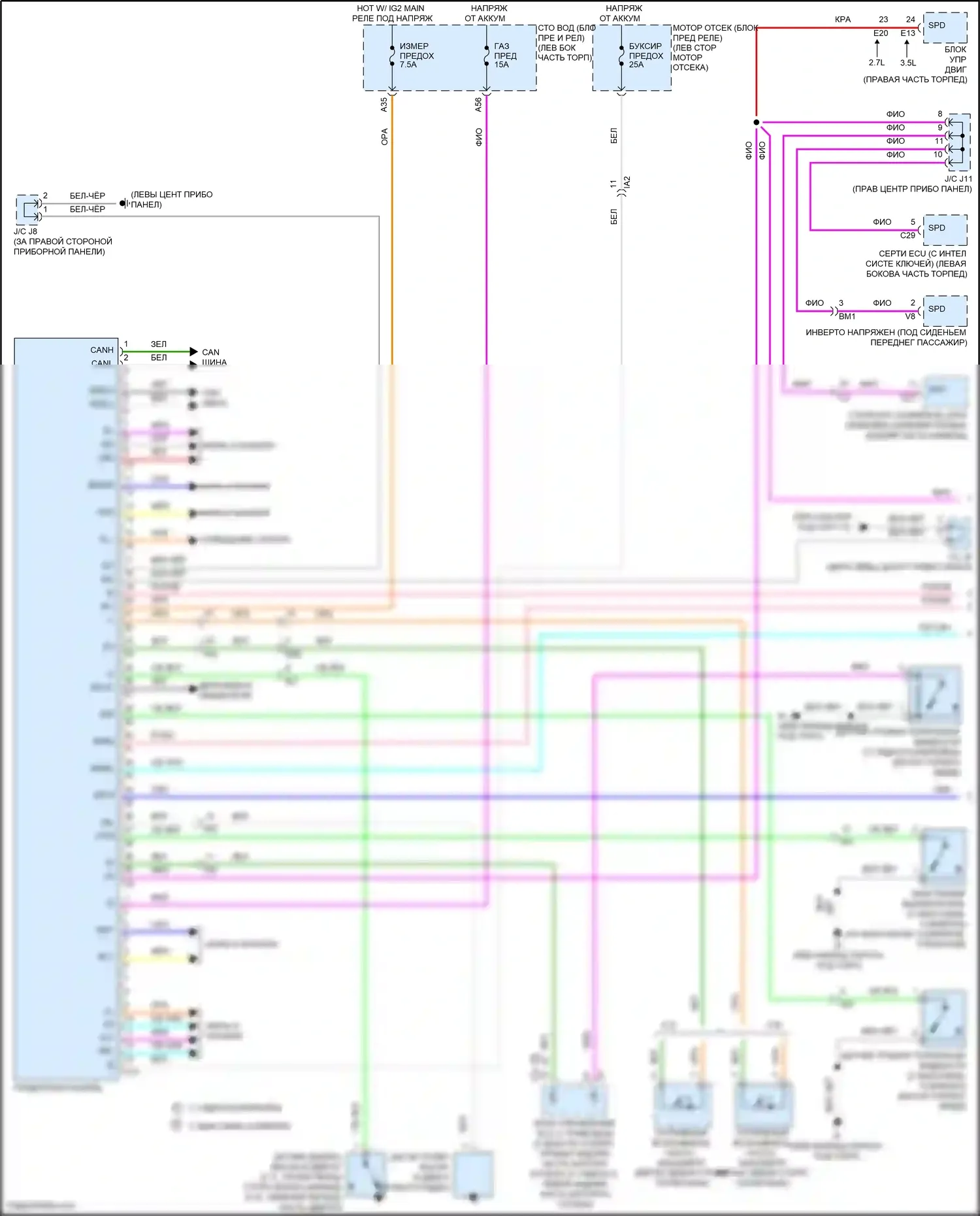 Tacoma Toyota III (2015-2023): Электросхема приборной панели (1 из 2) 