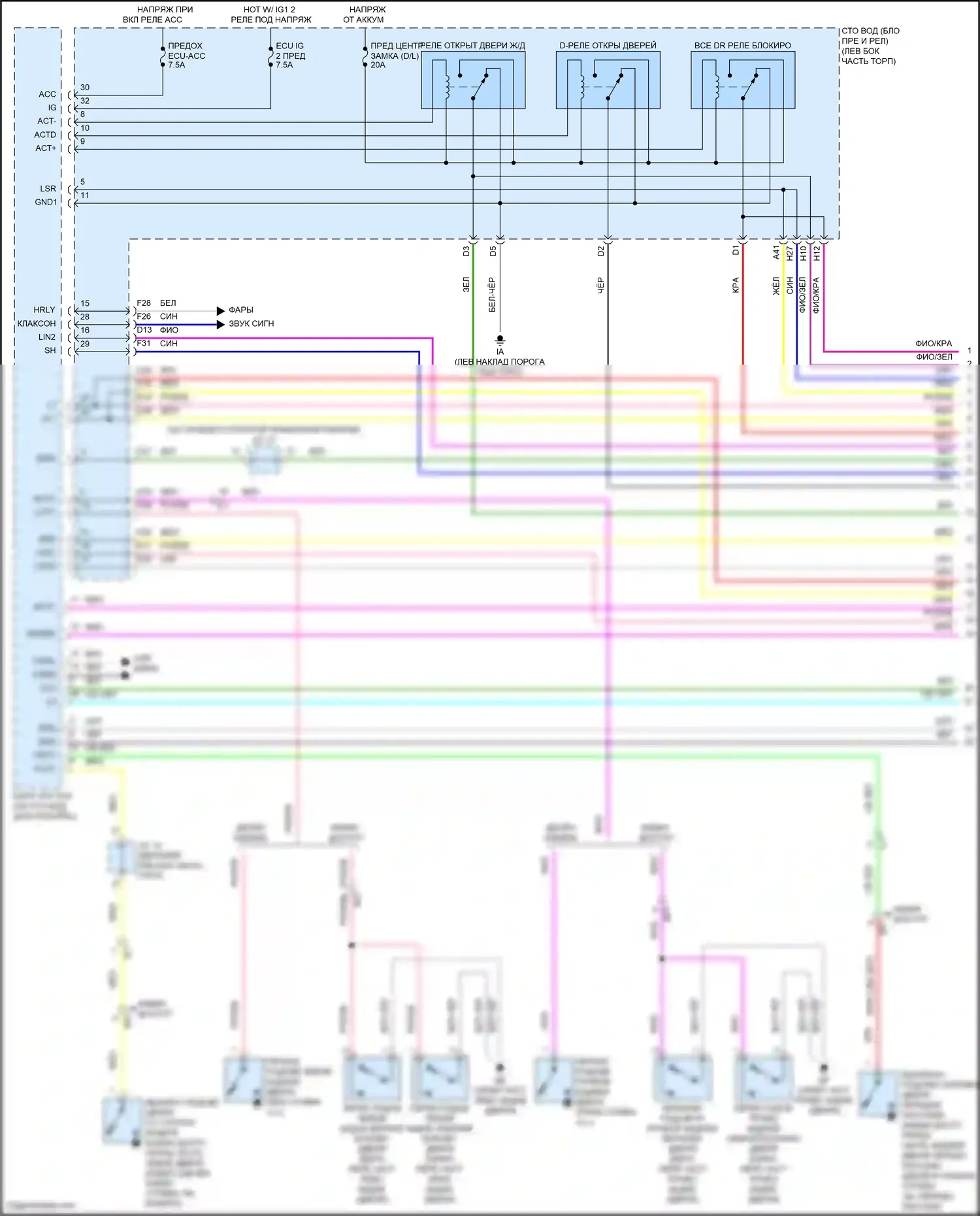 Tacoma Toyota III (2015-2023): Электросхема центрального замка, без системы интеллектуальных ключей (1 из 3) 