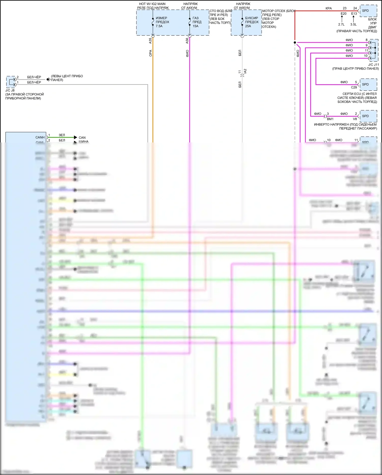 Tacoma Toyota IV (2023-2024): Электросхема приборной панели (1 из 2) 