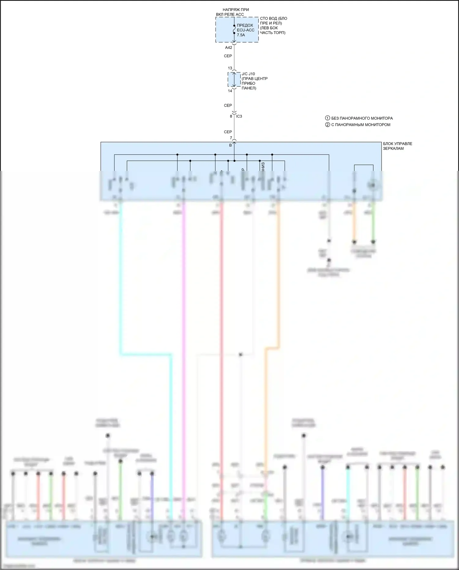 Tacoma Toyota IV (2023-2024): Электросхема управления зеркалами заднего вида 