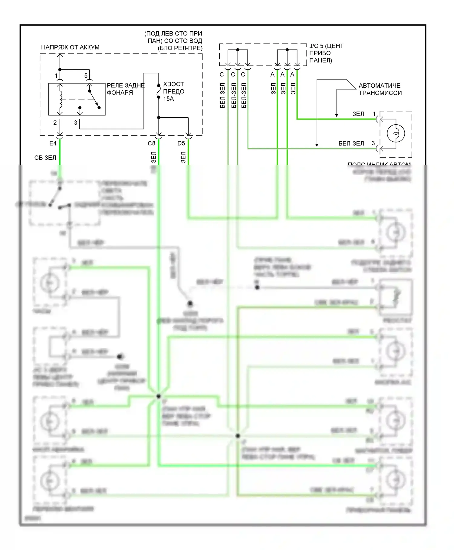 Tercel Toyota L50 рестайлинг (1997-1999): Электросхема подсветки приборной панели 