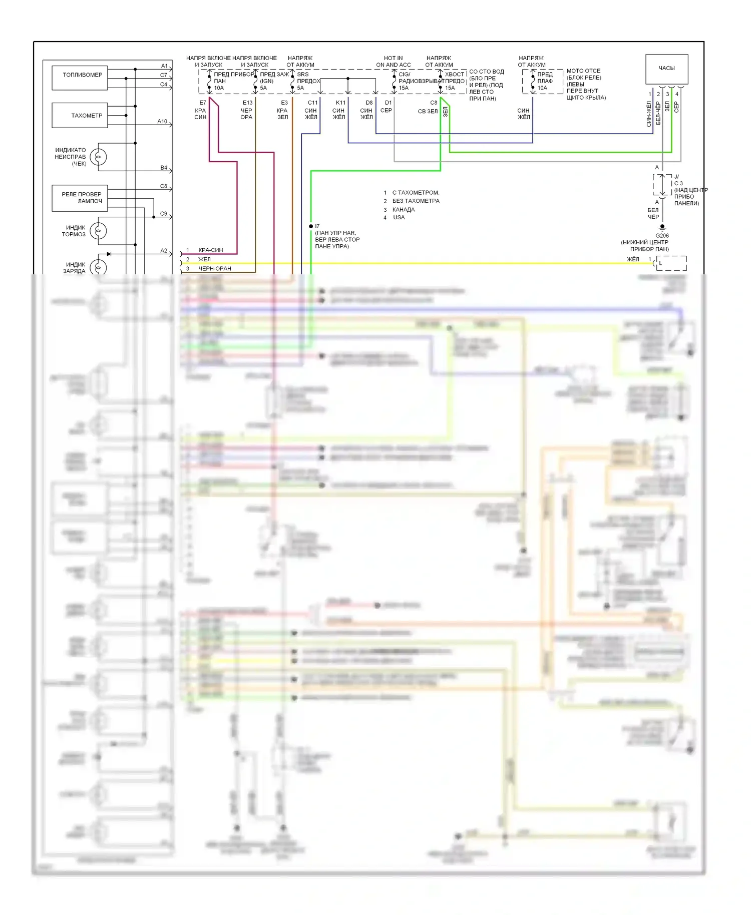 Tercel Toyota L50 рестайлинг (1997-1999): Электросхема приборной панели 