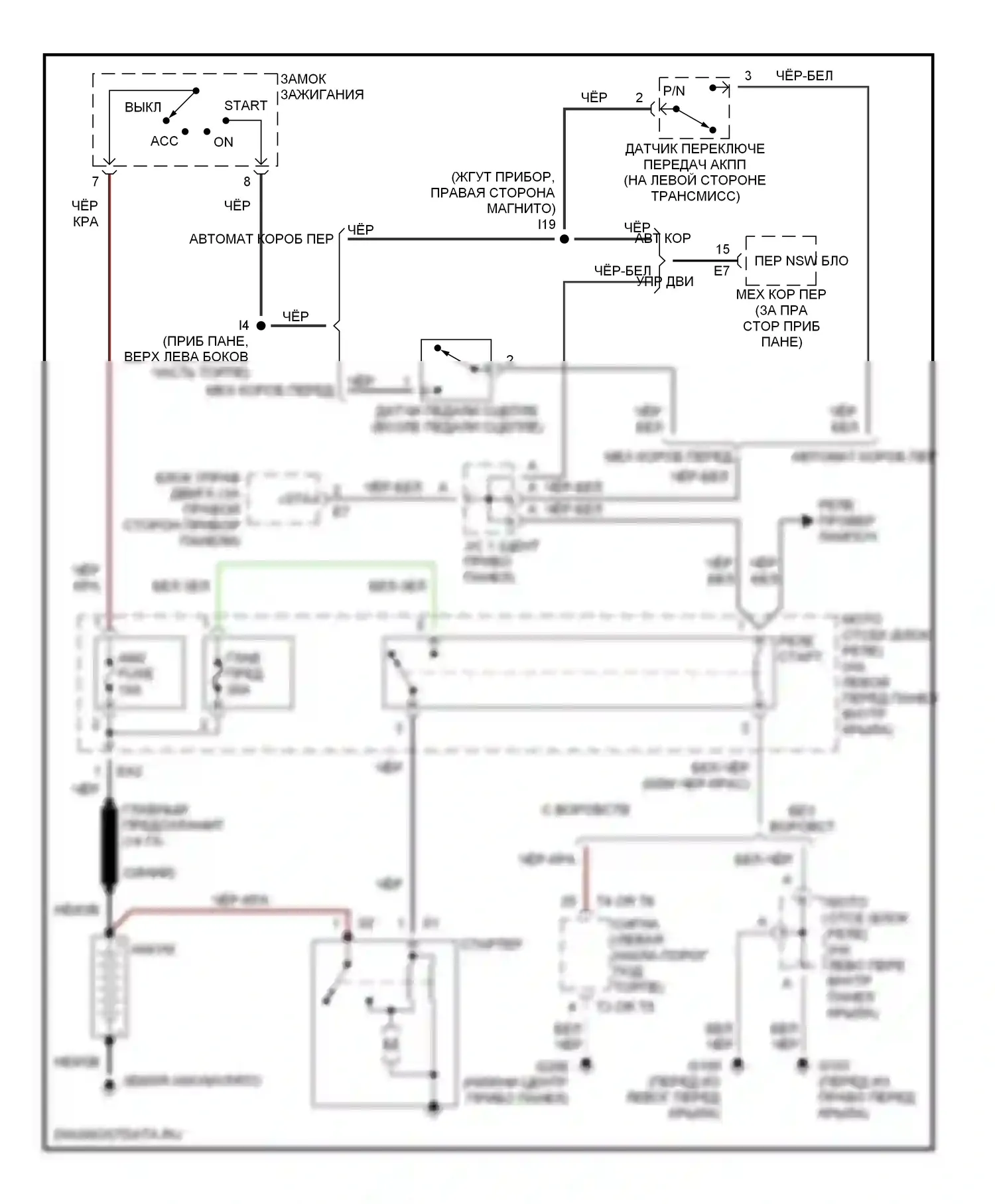 Tercel Toyota L50 рестайлинг (1997-1999): Электросхема стартера 