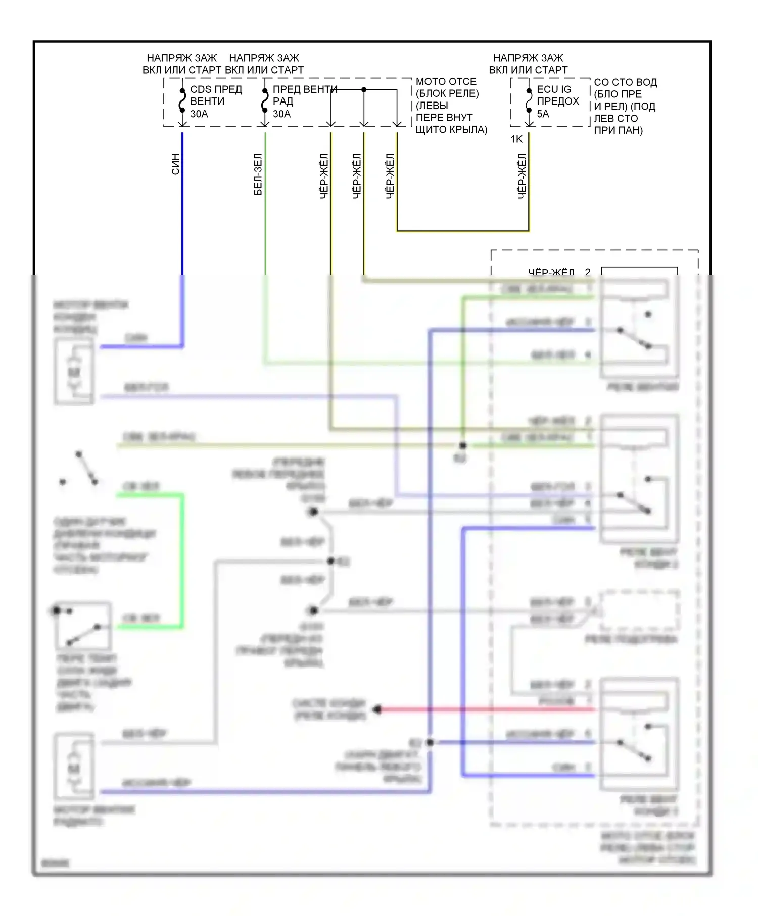 Tercel Toyota L50 рестайлинг (1997-1999): Электросхема вентилятора охлаждения 