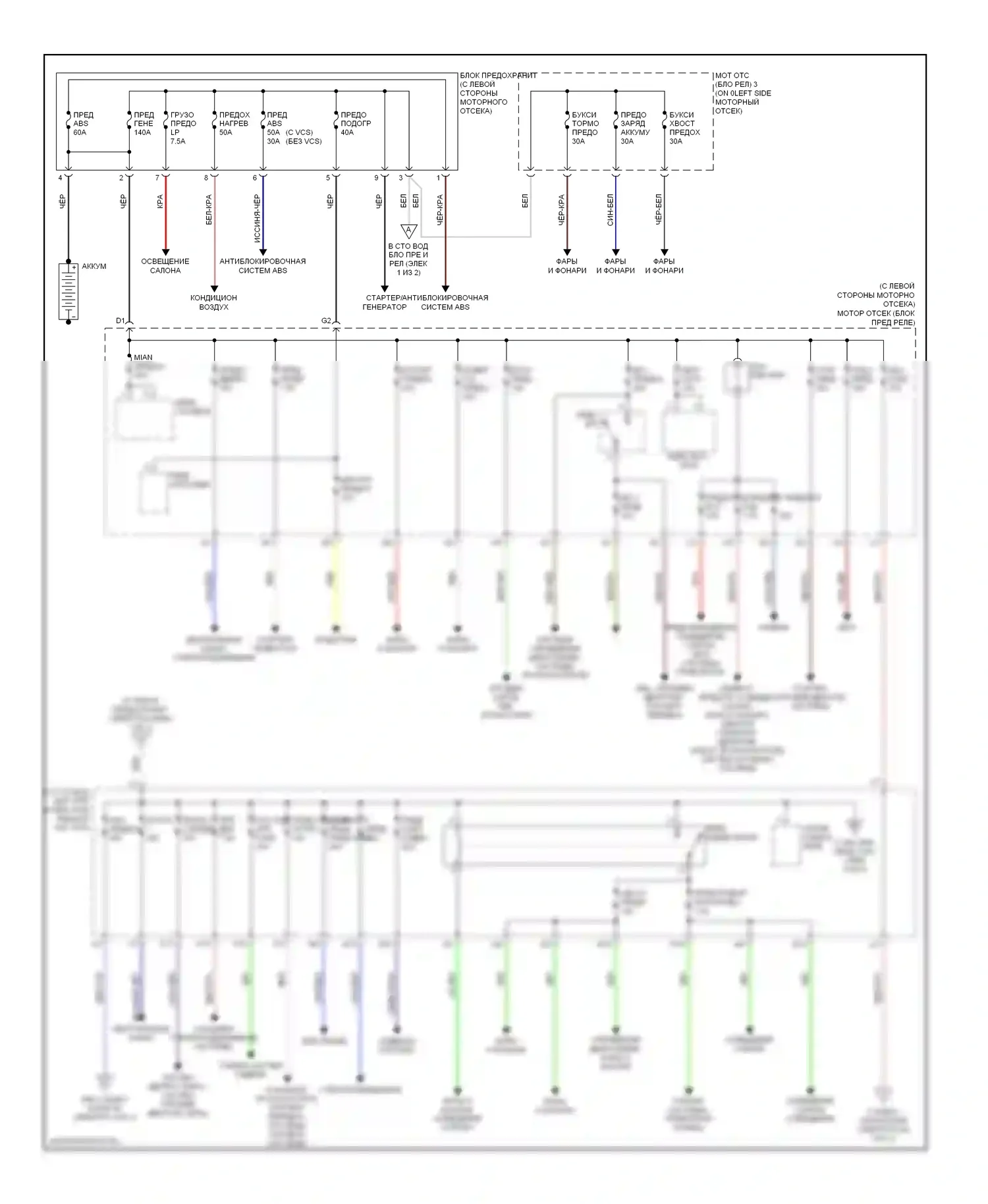 Tundra Toyota I рестайлинг (2002-2006): Электросхема блока предохранителей реле, двойная кабина (1 из 2) 