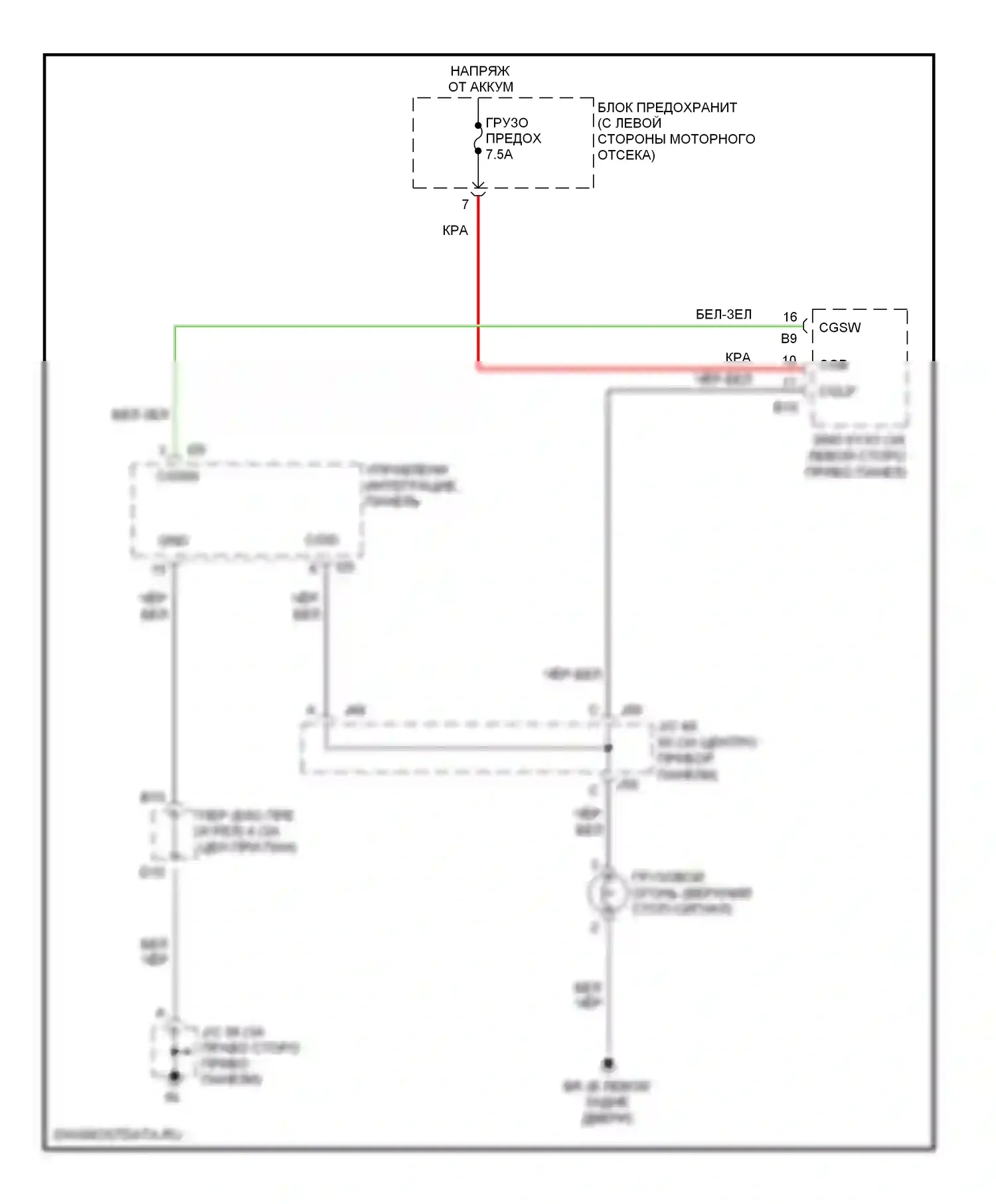 Tundra Toyota I рестайлинг (2002-2006): Электросхема грузового освещения, двойная кабина 