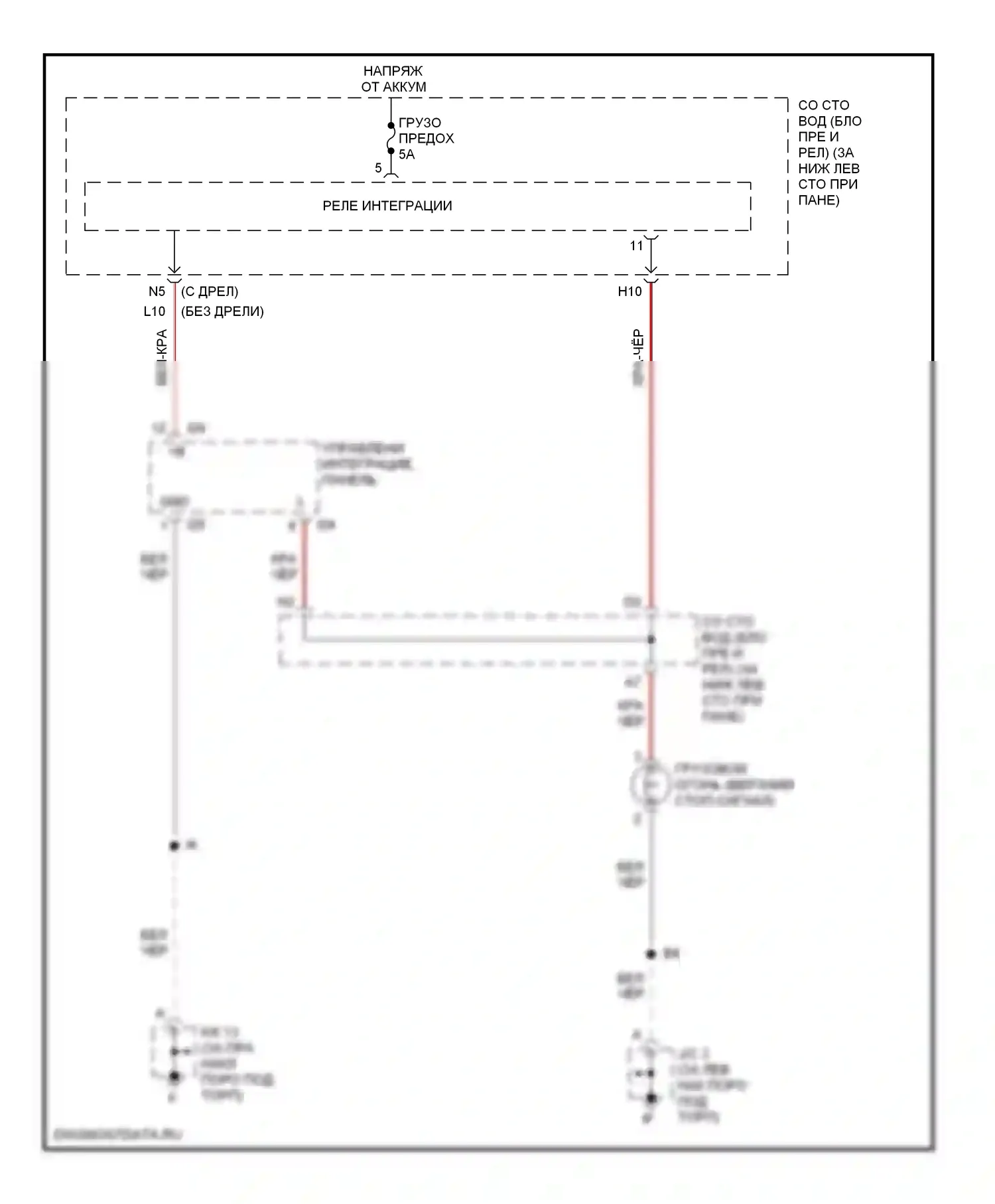 Tundra Toyota I рестайлинг (2002-2006): Электросхема освещения груза, доступ/стандартная кабина 
